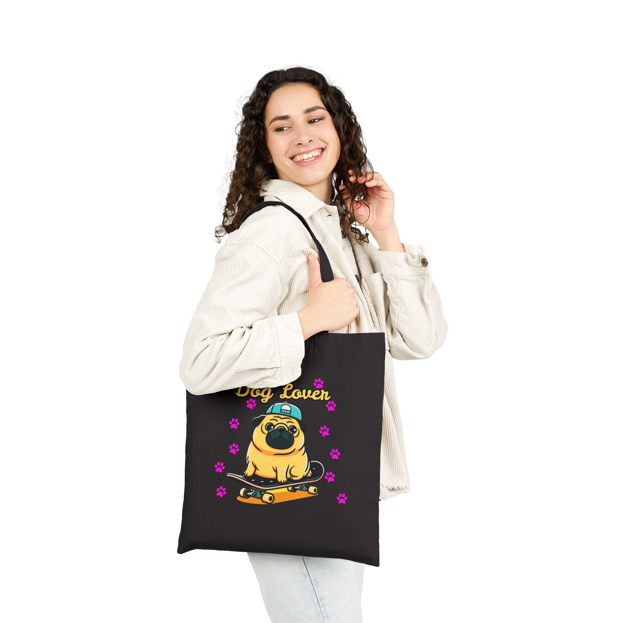 Tote Bag — "Dog Lover" Skateboarding Pug Canvas Tote