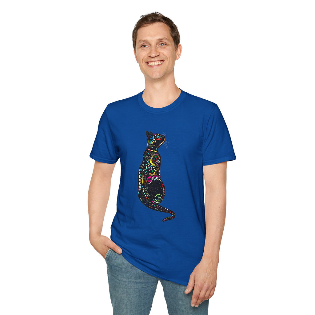 Cute Cat Graphic Tee, Colorful Black Cat Design, Aesthetic Cat Lover Shirt