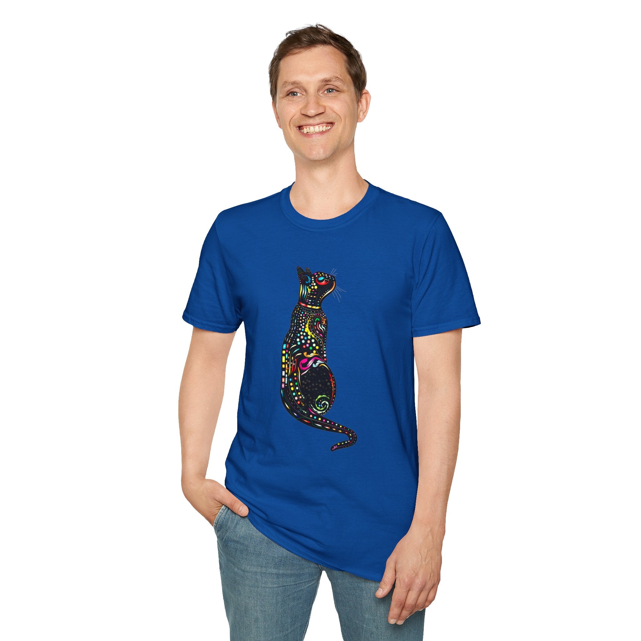 Cute Cat Graphic Tee, Colorful Black Cat Design, Aesthetic Cat Lover Shirt