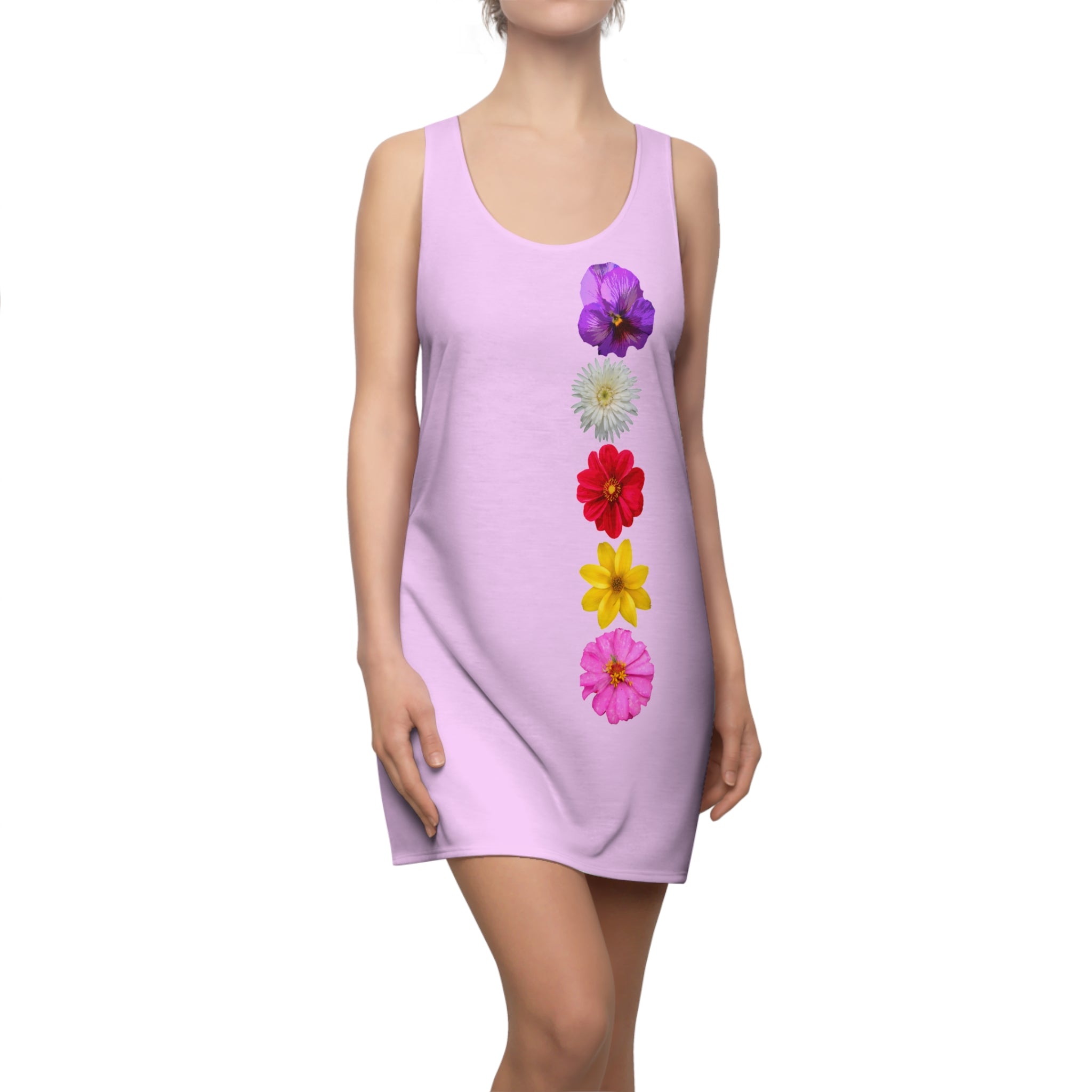 Floral Cascade Racerback Dress - Pink Vertical Flower Print