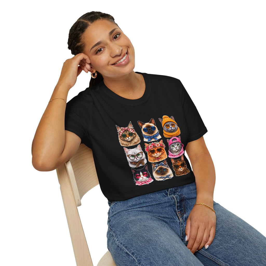 Cute Cat Faces T-Shirt, Cat Lover Tee, Funny Kitty Shirt, Colorful Cat Graphic Tee, Gift for Cat Mom, Cat Owner Gift, Animal Lover Shirt
