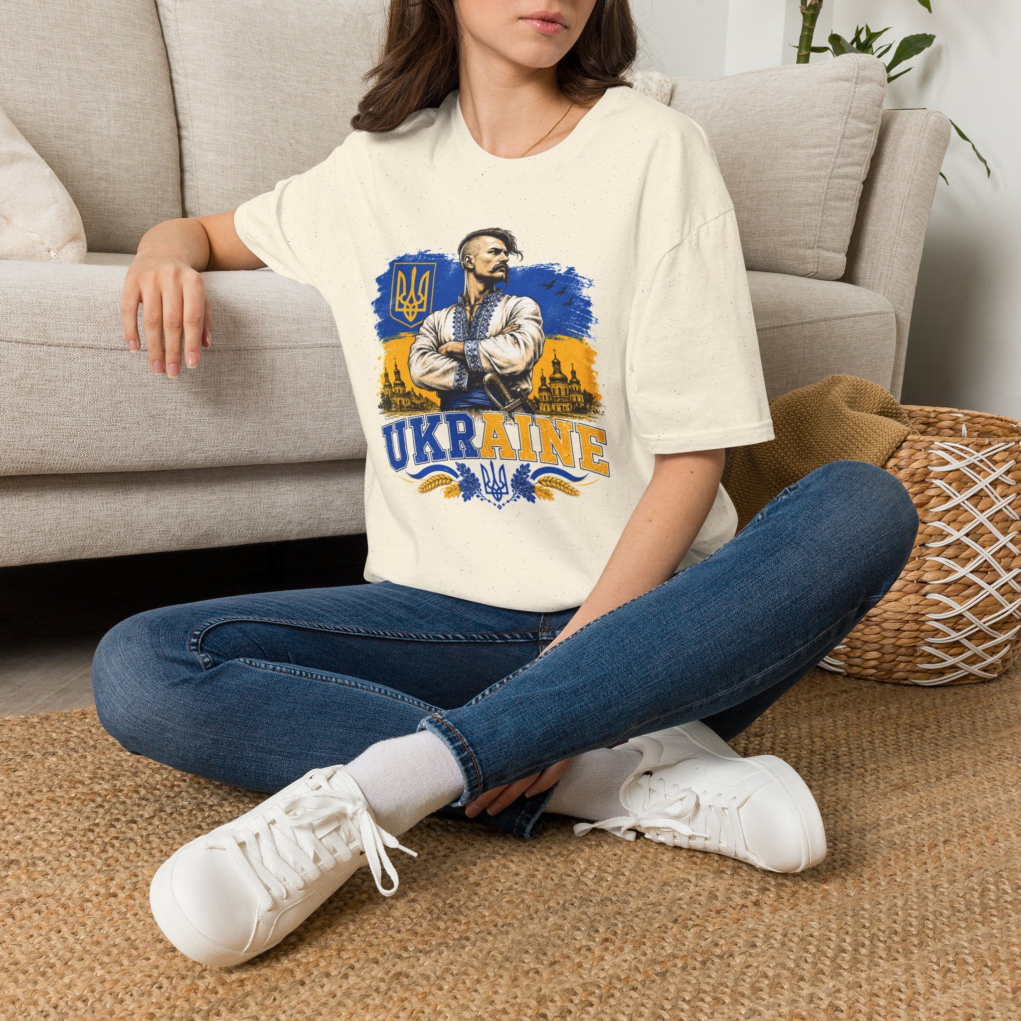 T-Shirt — Ukraine Cossack Patriotic Tee with Tryzub Crest