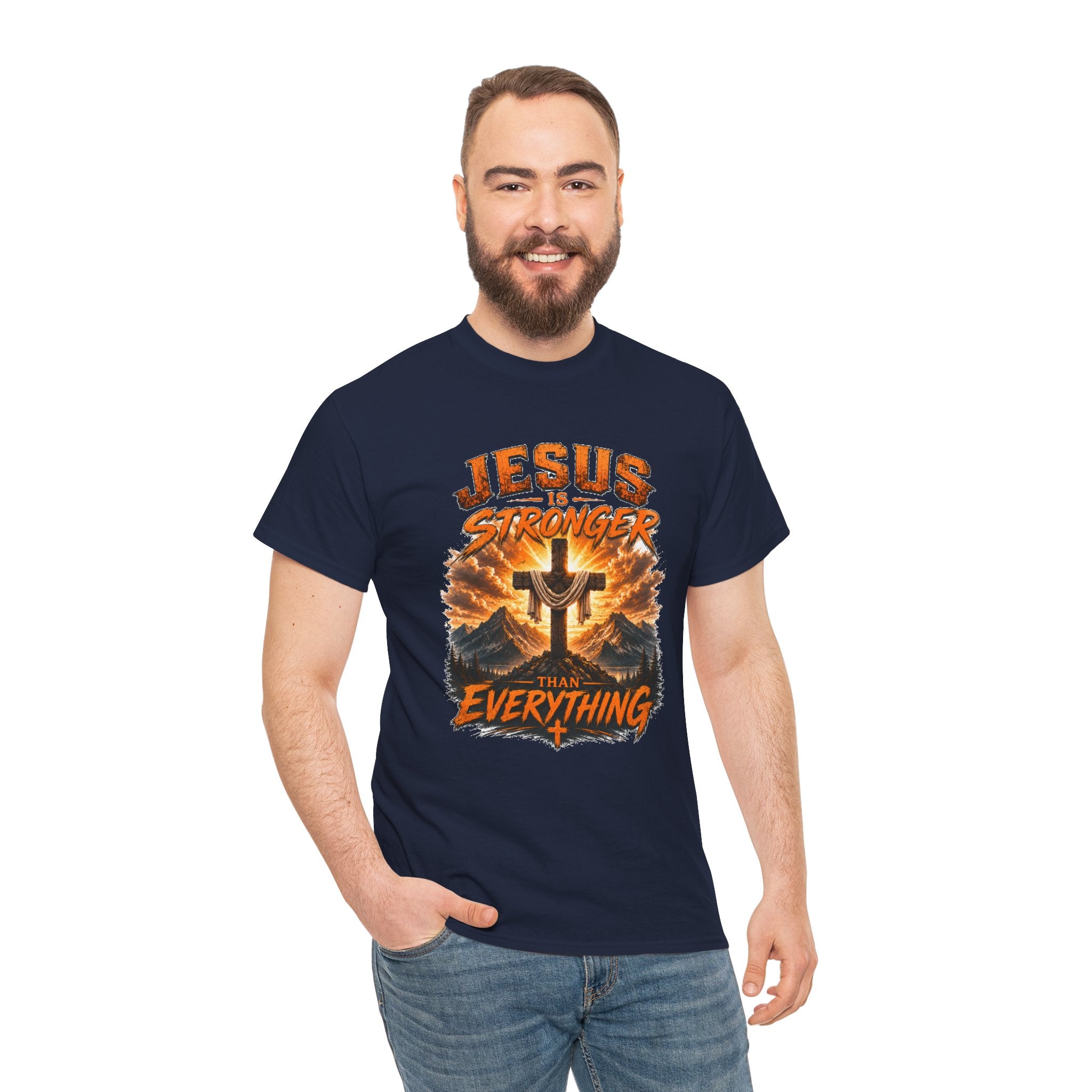 Jesus Is Stronger Than Everything Christian T-Shirt | Faith Cross Graphic Tee | Religious Unisex Shirt | Christian Gift
