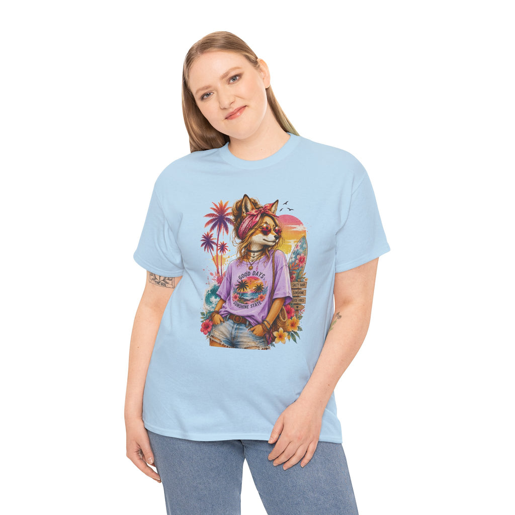 Fox Beach Vibes Shirt, Retro Beach T-Shirt, Summer Sunset Graphic Tee, Coastal Vacation Gift
