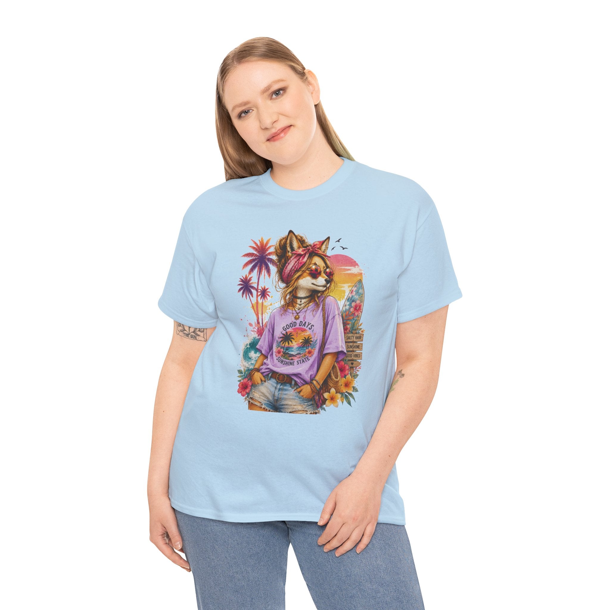 Fox Beach Vibes Shirt, Retro Beach T-Shirt, Summer Sunset Graphic Tee, Coastal Vacation Gift