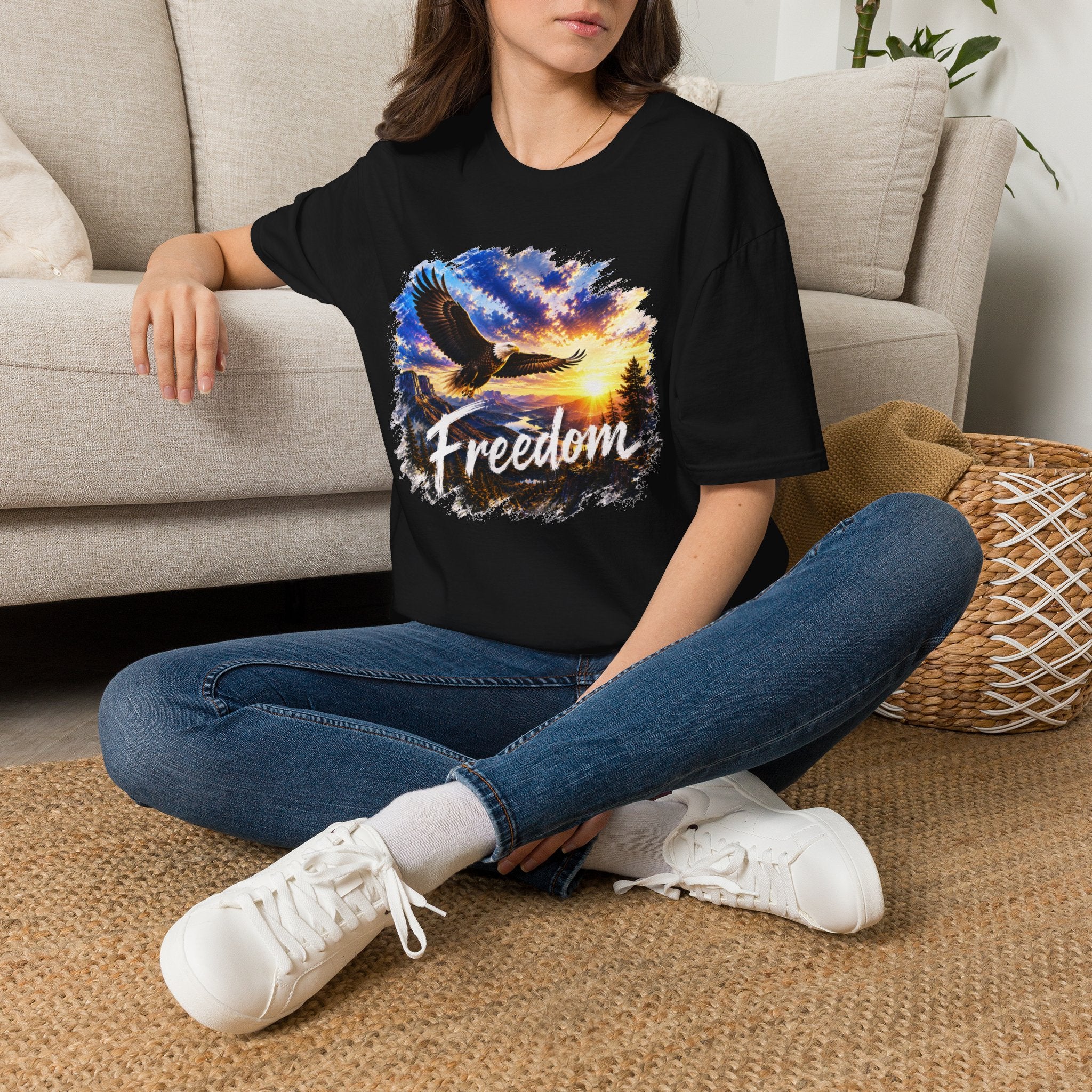Freedom Eagle T-Shirt, Soaring Eagle Graphic Tee, Sunset Wildlife Shirt, Nature Lover Gift, Unisex Outdoor Tee