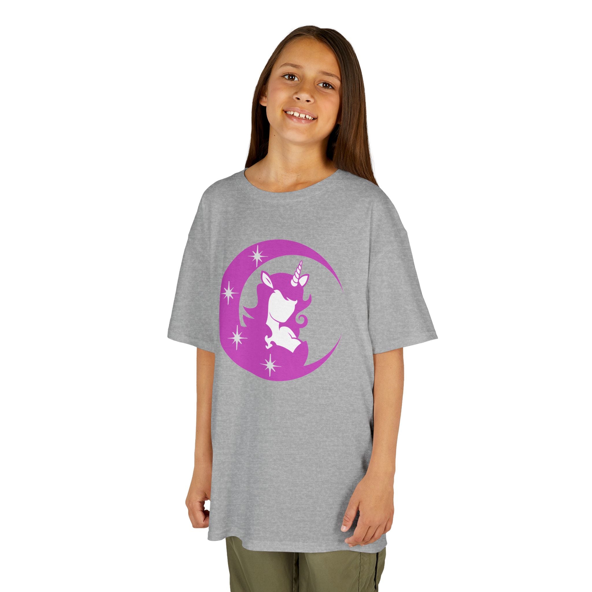 Kids T-Shirt — Pink Unicorn Moon Graphic Tee for Girls