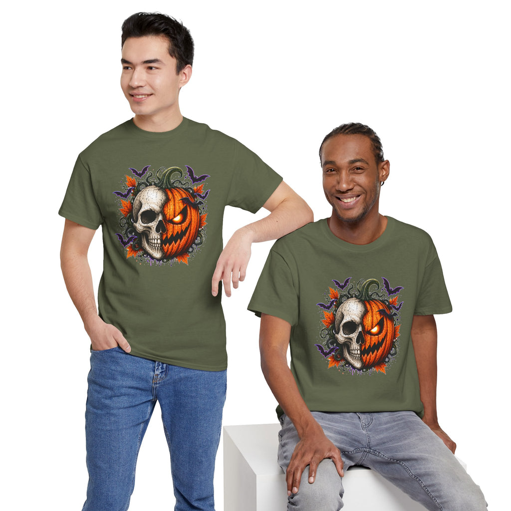Halloween Skull Pumpkin T-Shirt, Spooky Jack O Lantern Graphic Tee, Unisex Halloween Shirt, Gothic Fall Tee