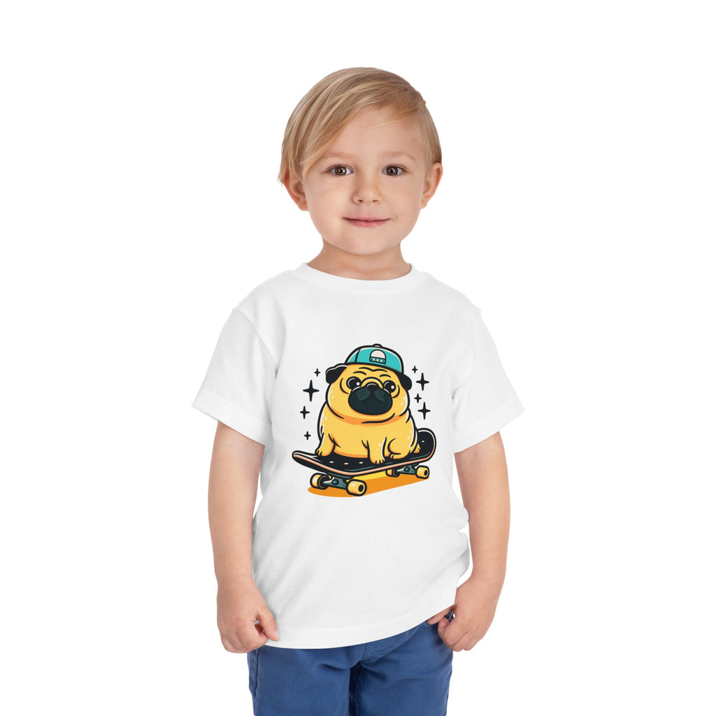 Toddler Tee — Cute Skateboarding Pug Graphic