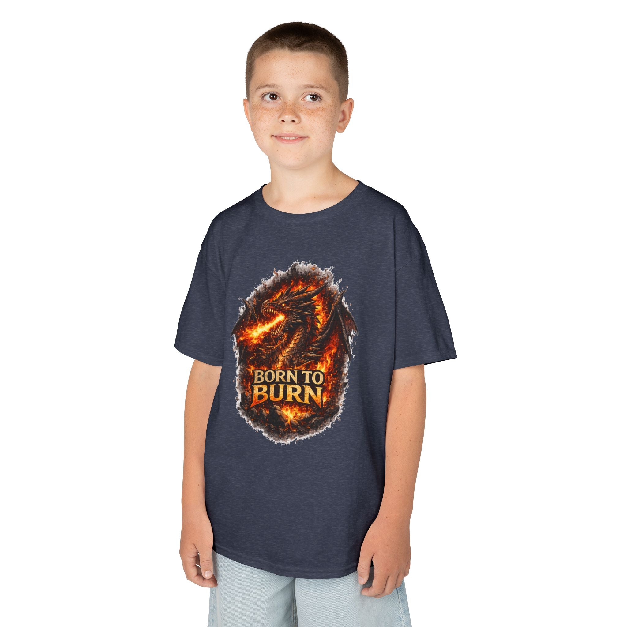 Kids Dragon Shirt, Fiery Dragon Tee for Boys, Fantasy Graphic T-Shirt, Gamer Kids Shirt, Cute Dragon Shirt, Born To Burn Tee