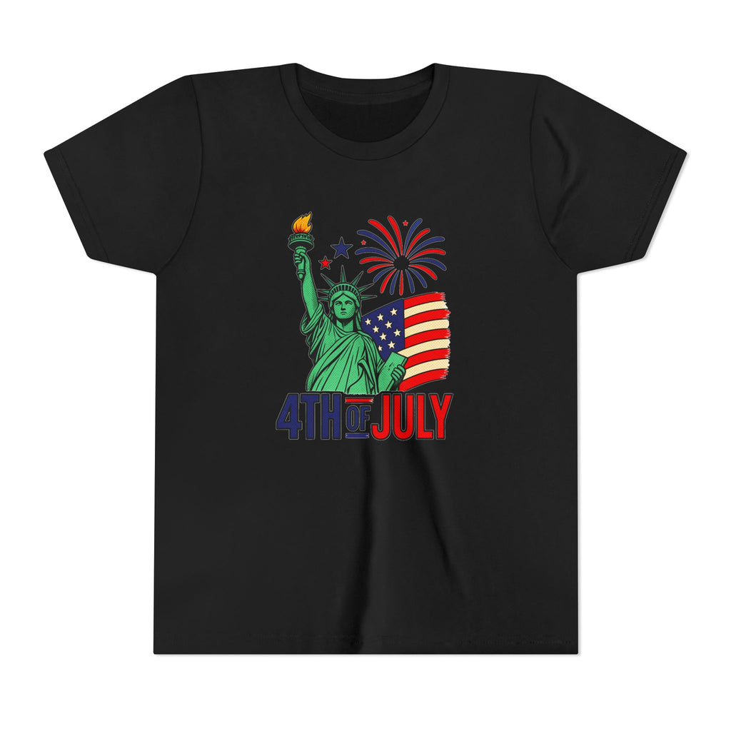 Kids 4th of July T-Shirt – Statue of Liberty, Flag & Fireworks Youth Tee