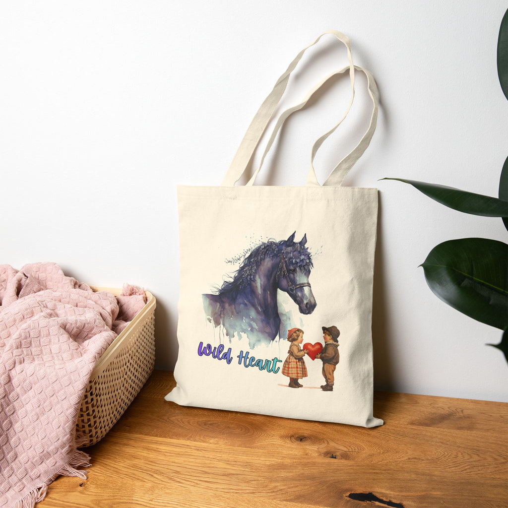 Wild Heart Horse Tote Bag, Horse Lover Gift, Romantic Canvas Tote, Valentine Gift, Cute Horse Bag