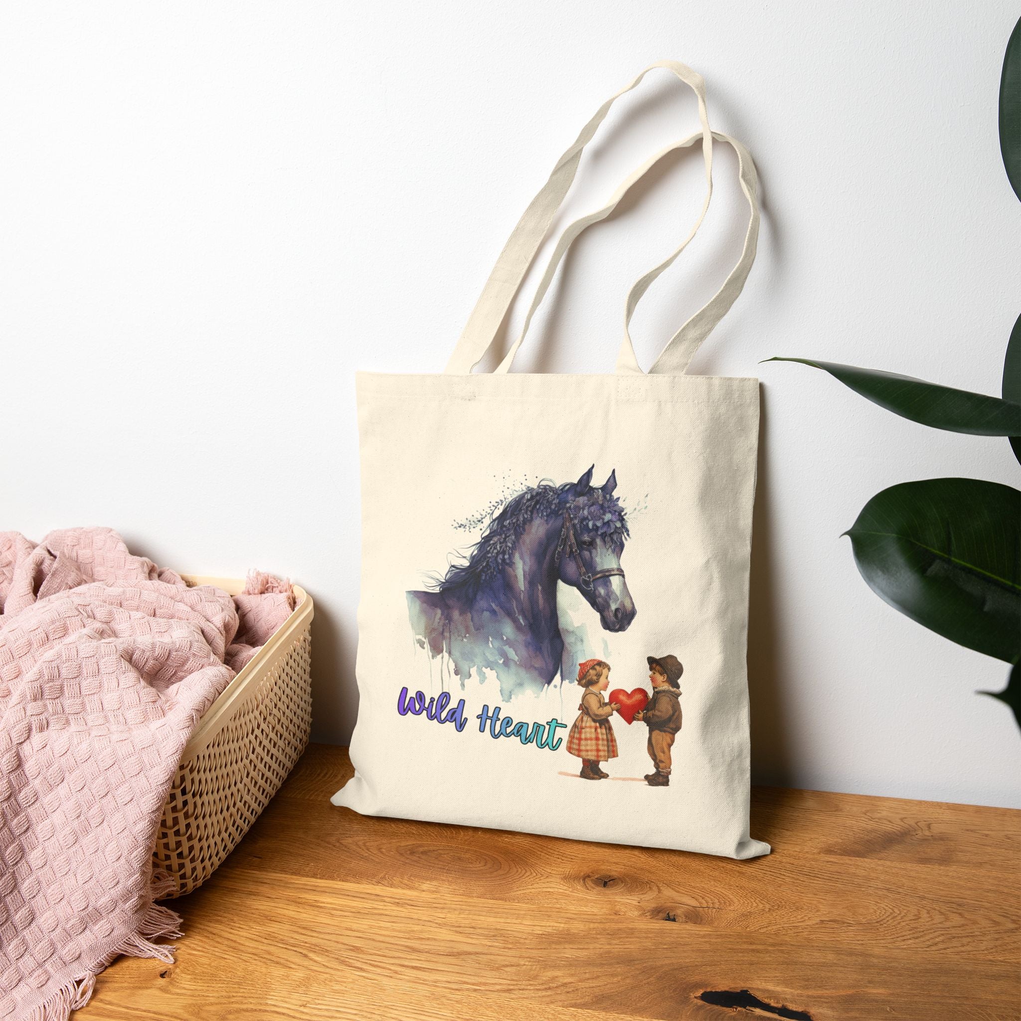 Wild Heart Horse Tote Bag, Horse Lover Gift, Romantic Canvas Tote, Valentine Gift, Cute Horse Bag