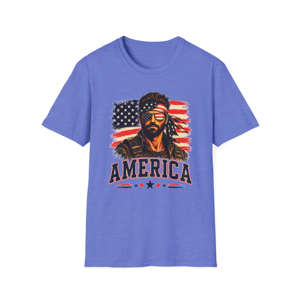 Patriotic Bandana Man T-Shirt — USA Flag Graphic Tee ("America")