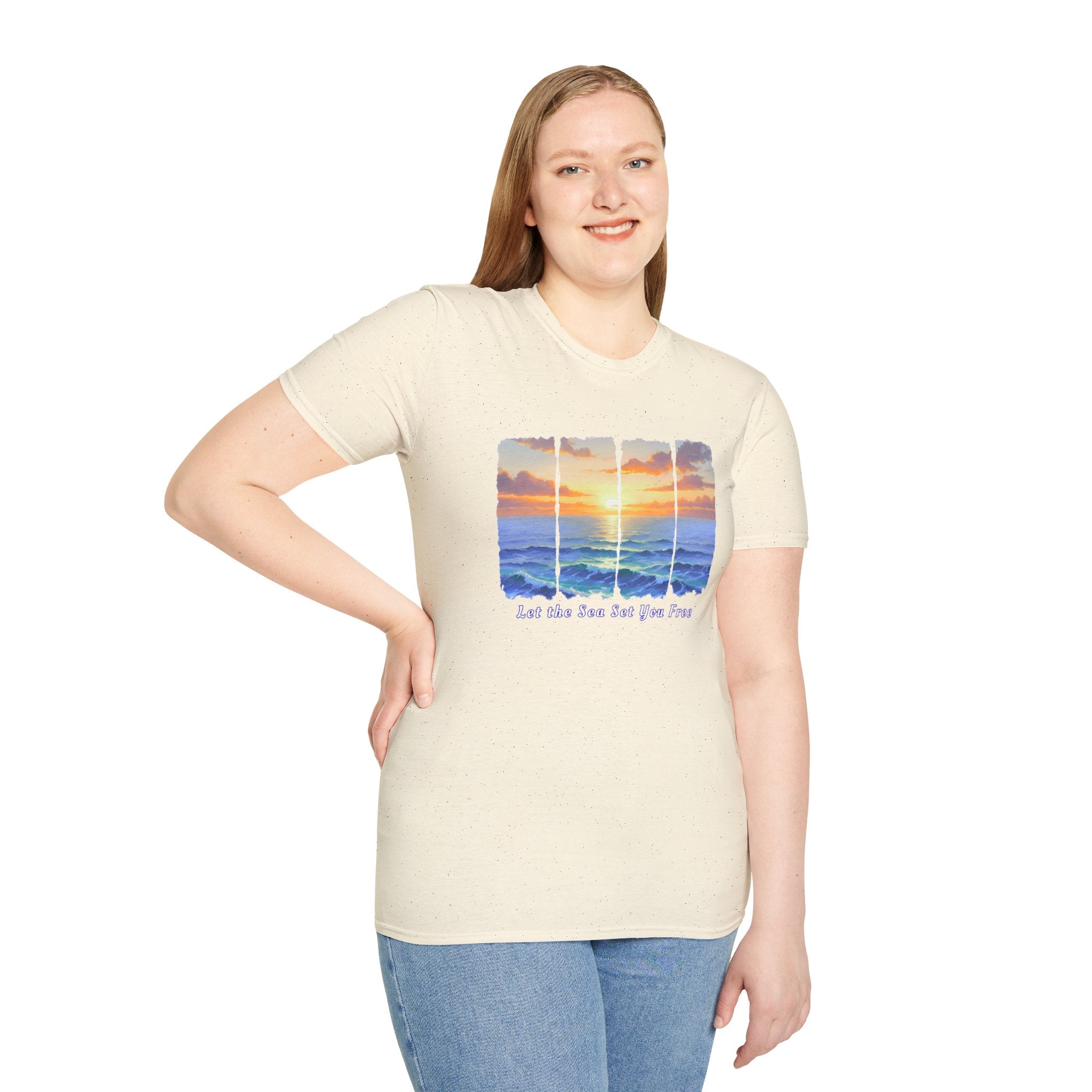 Sunset Ocean Shirt Let the Sea Set You Free Beach T Shirt Summer Vacation Tee Aesthetic Sea Wave Graphic Shirt