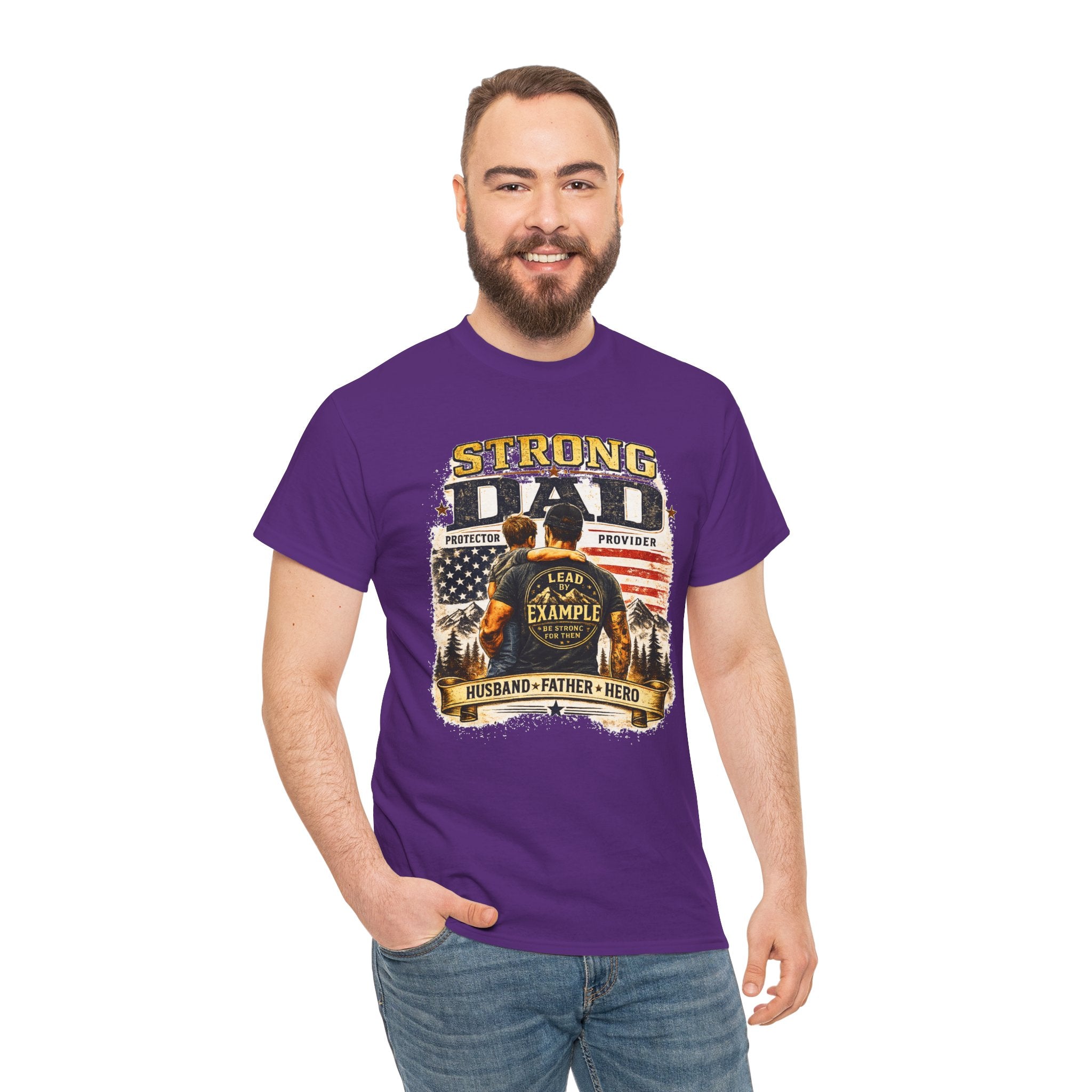 Strong Dad T-Shirt | Lead by Example Patriotic Father Graphic Tee | Vintage USA Dad Shirt | Father's Day Gift for Dad