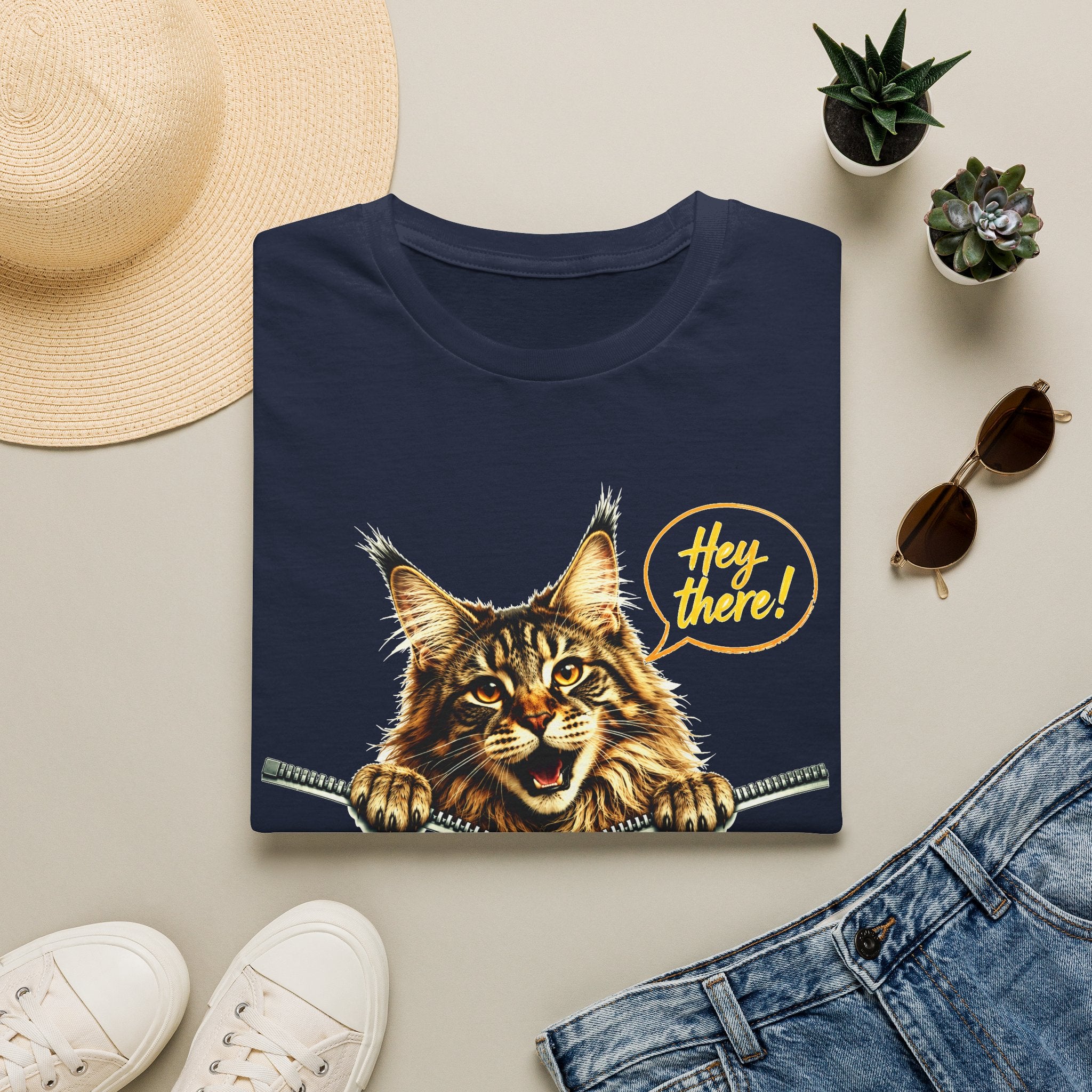 Cute Maine Coon Cat Shirt, Funny Cat Lover Tee, Hey There Cat Graphic T-Shirt, Cute Animal Shirt, Gift for Cat Mom, Unisex Tee