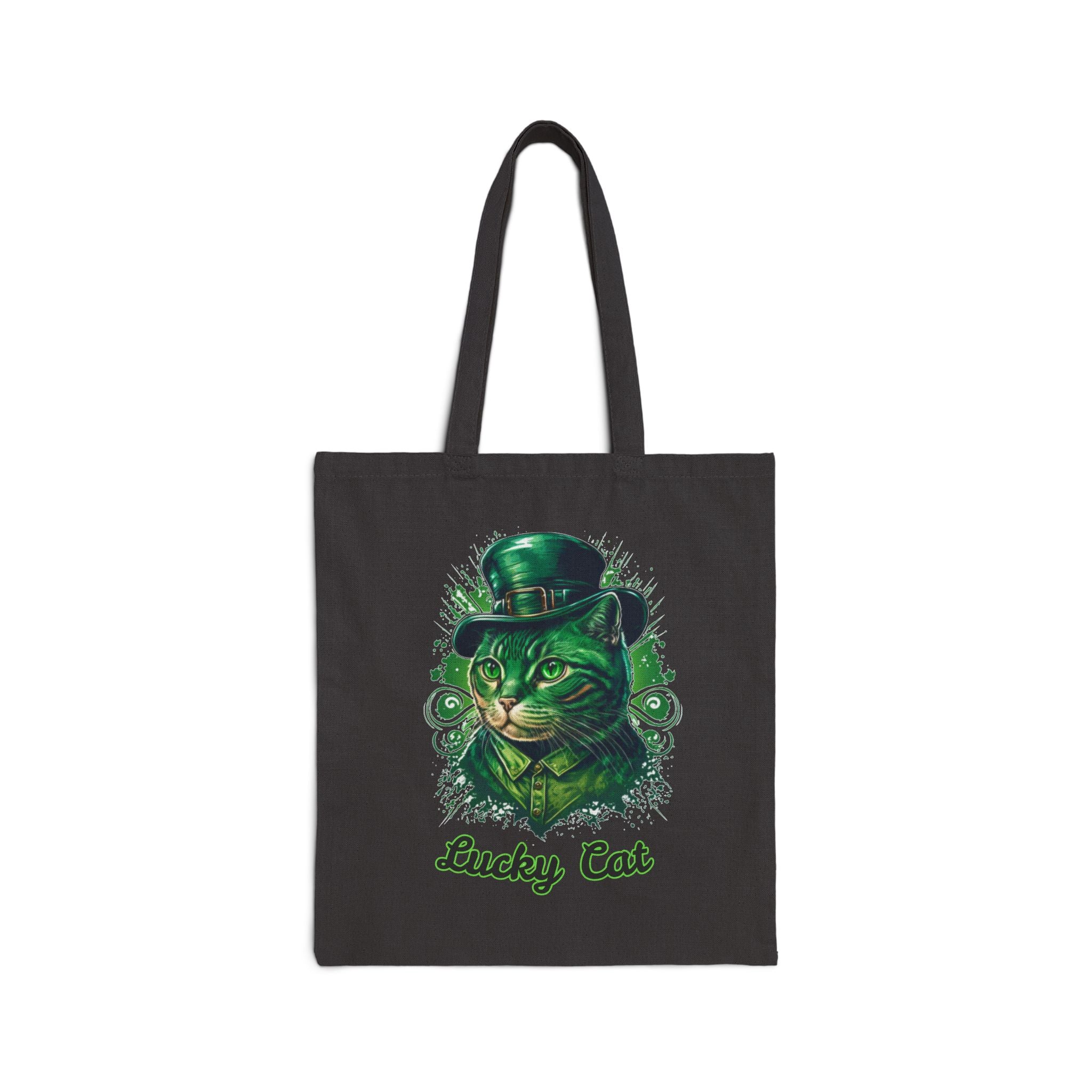 Lucky Cat Tote Bag – St. Patrick’s Day Green Kitty Canvas Tote