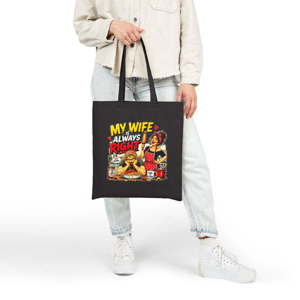 Funny My Wife Is Always Right Tote Bag, Husband Gift, Marriage Humor Bag, Anniversary Gift for Him, Funny Couple Canvas Tote