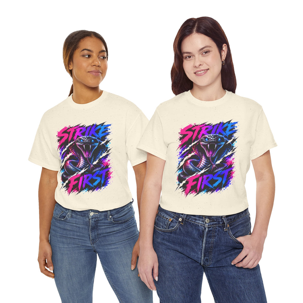 Strike First Cobra T-Shirt | Neon Snake Graphic Tee | Bold Streetwear Shirt | Unisex Graphic Tee
