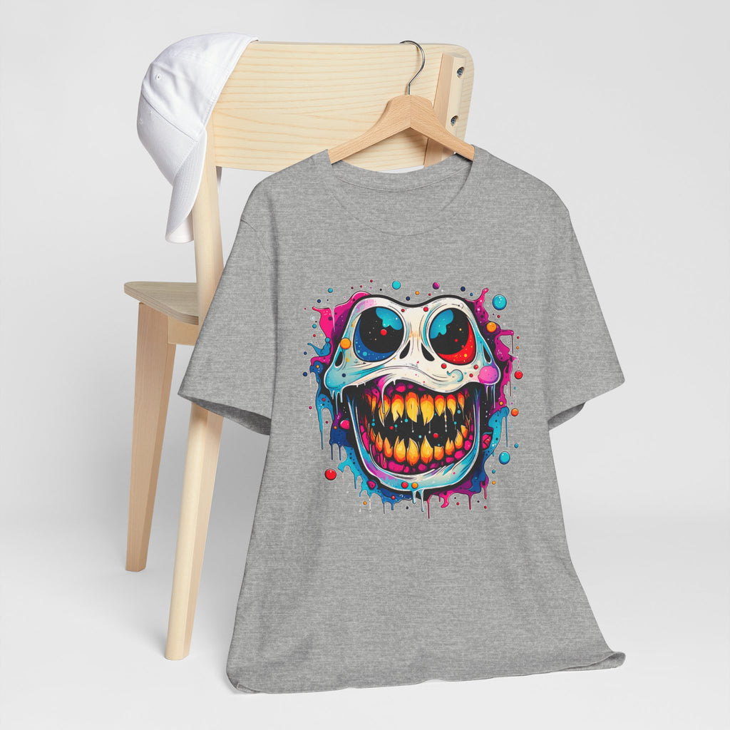 Unisex Skull Smile Tee -Vibrant Neon Drip Horror Graphic T Shirt