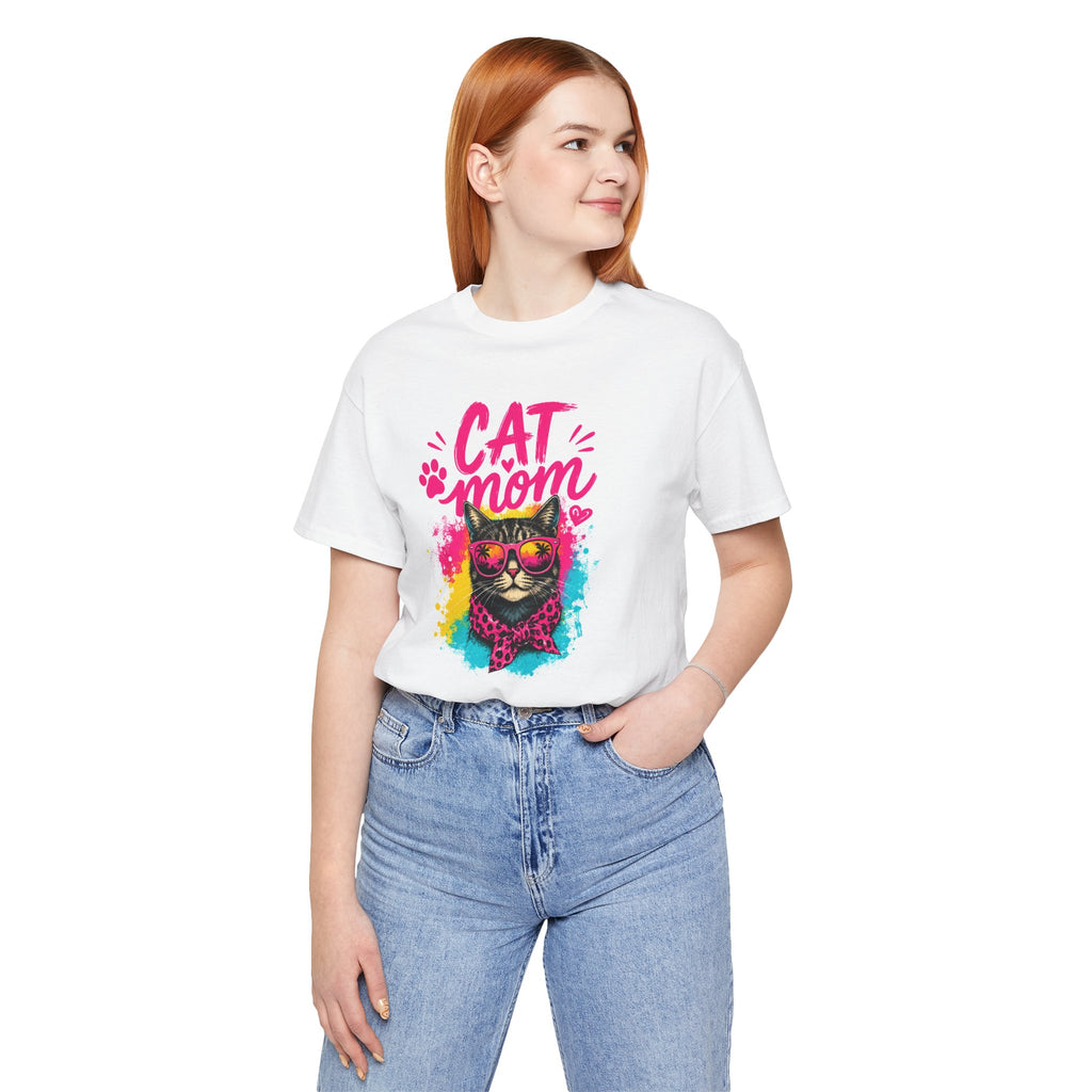 Cat Mom T-Shirt | Funny Cat Mom Gift | Colorful Retro Cat Lover Tee | Cute Cat Graphic Shirt | Unisex Cat Mom Tee