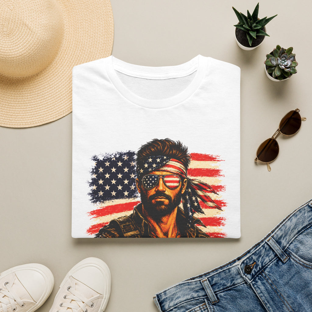 Patriotic Bandana Man T-Shirt — USA Flag Graphic Tee ("America")