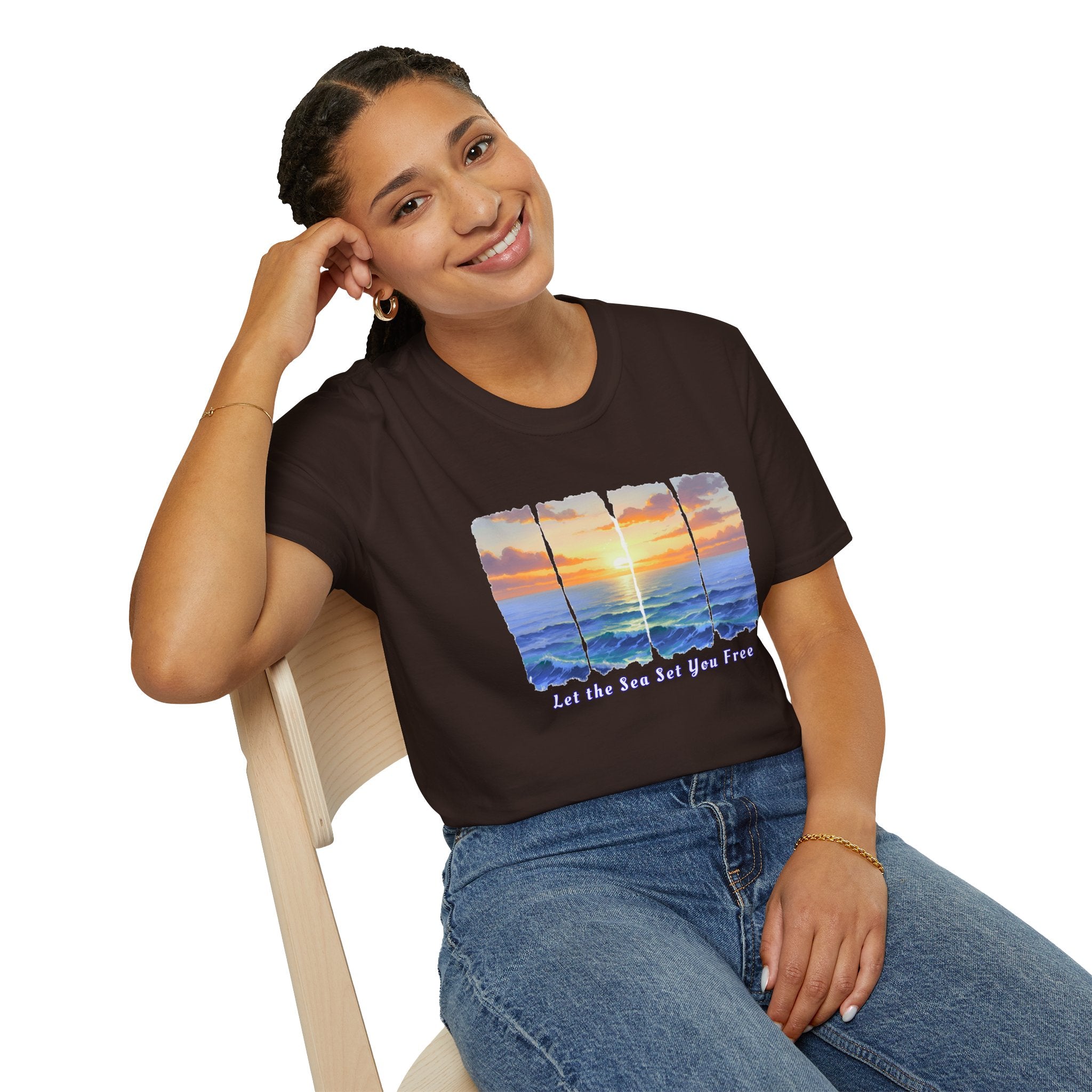 Sunset Ocean Shirt Let the Sea Set You Free Beach T Shirt Summer Vacation Tee Aesthetic Sea Wave Graphic Shirt