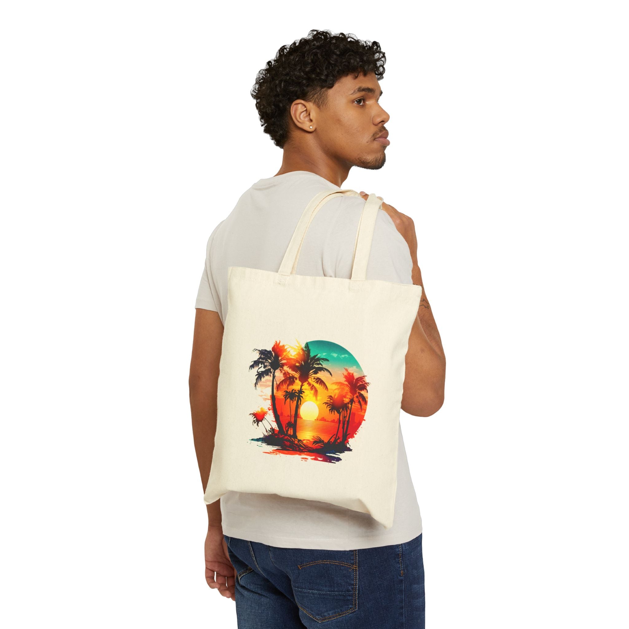 Tropical Sunset Tote Bag, Beach Canvas Tote, Summer Palm Tree Bag, Aesthetic Beach Bag