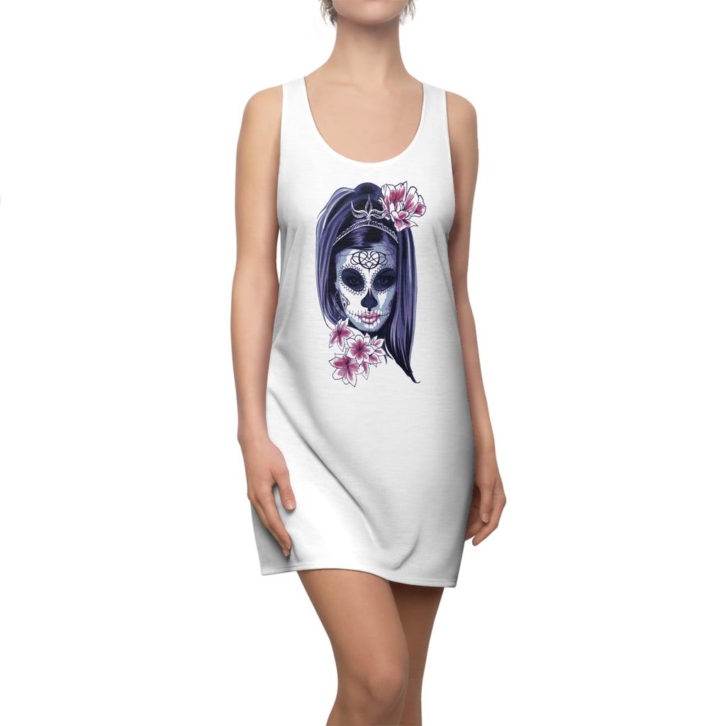 Sugar Skull Dress, Gothic Floral Woman Mini Dress, Day of the Dead Aesthetic Outfit