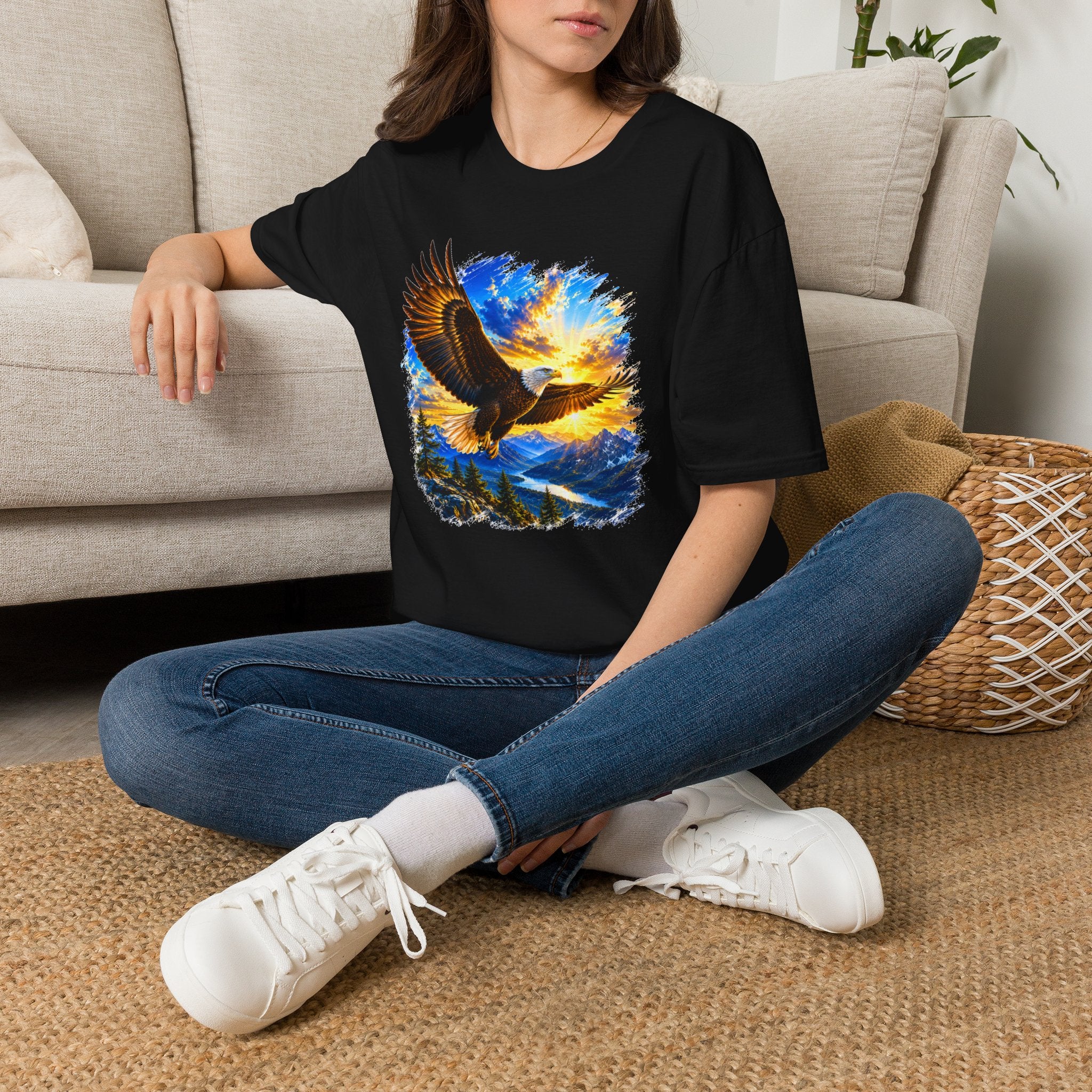 Majestic Eagle Sunset T-Shirt | Freedom Eagle Graphic Tee | Nature Wildlife Shirt | Mountain Sunset Unisex Tee | Outdoor Adventure Gift
