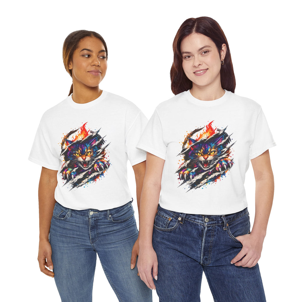Colorful Angry Cat Rip Through Graphic Tee | Neon Cat T-Shirt | Unisex Streetwear Shirt | Fierce Cat Art | Gift for Cat Lovers