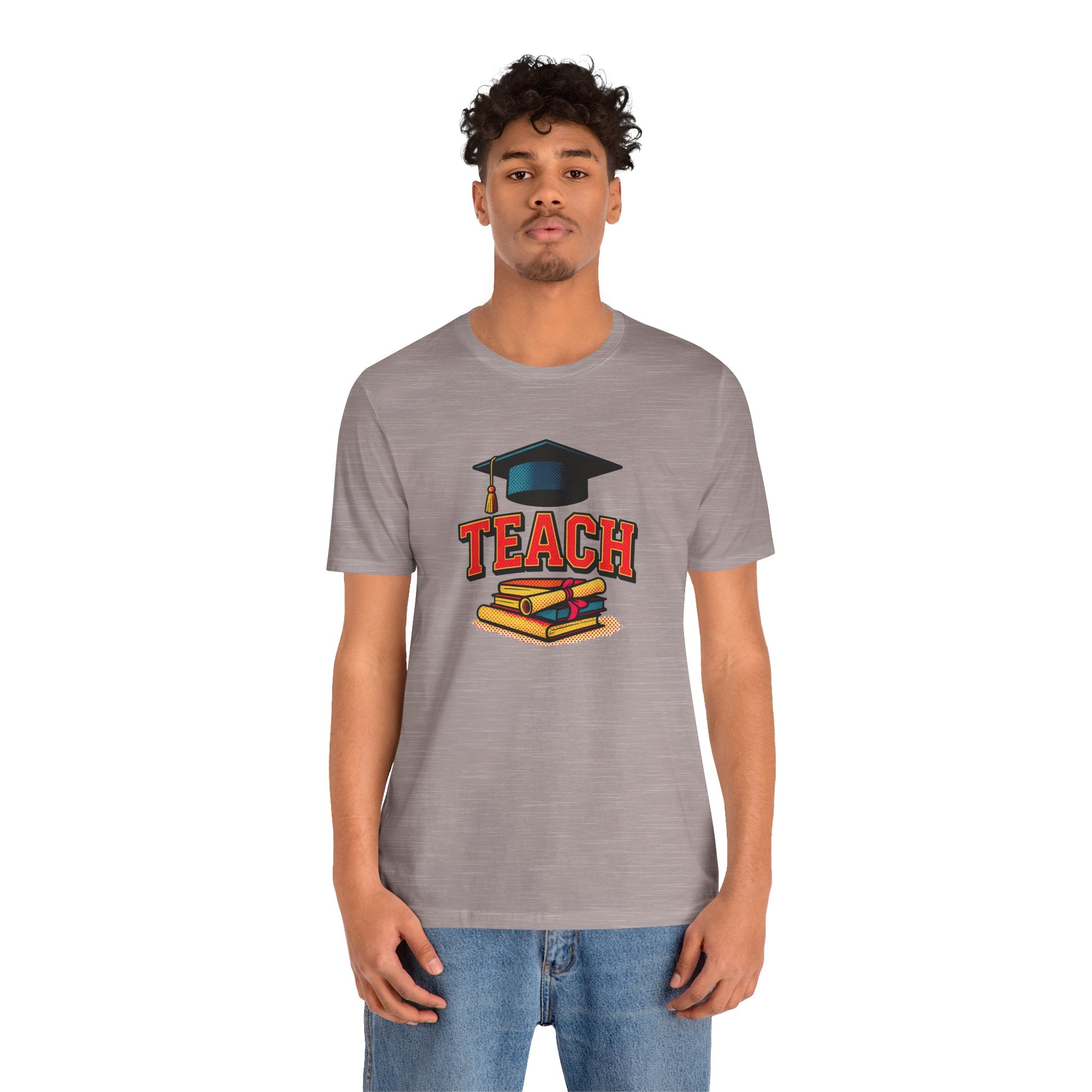 Teach Graduation T‑Shirt — Teacher Gift Tee with Cap & Books Design