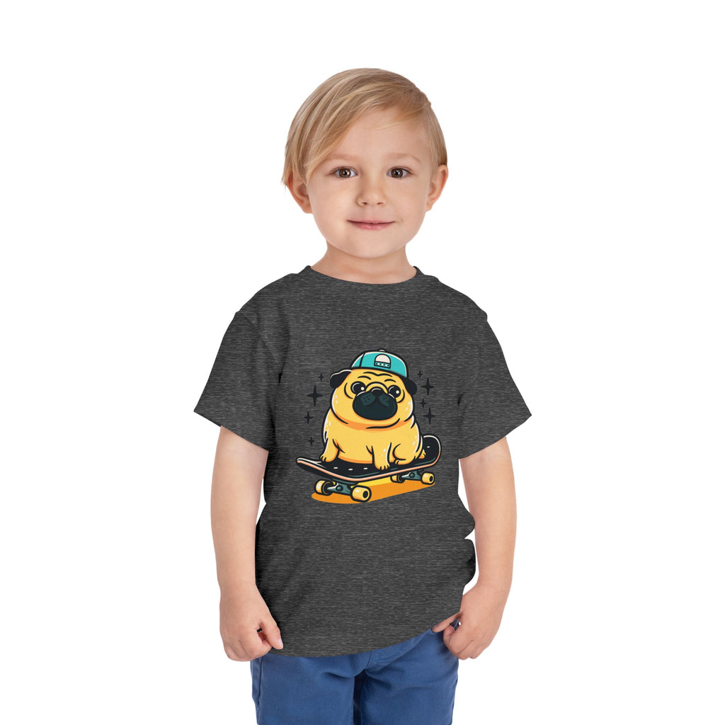 Toddler Tee — Cute Skateboarding Pug Graphic