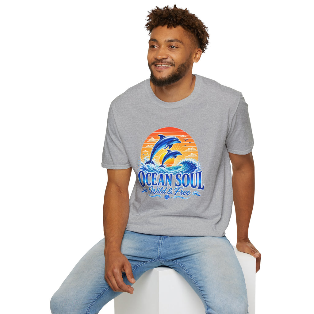 Ocean Soul Dolphin T-Shirt | Wild & Free Beach Tee | Coastal Summer Shirt | Ocean Lover Gift | Dolphin Graphic Unisex Tee