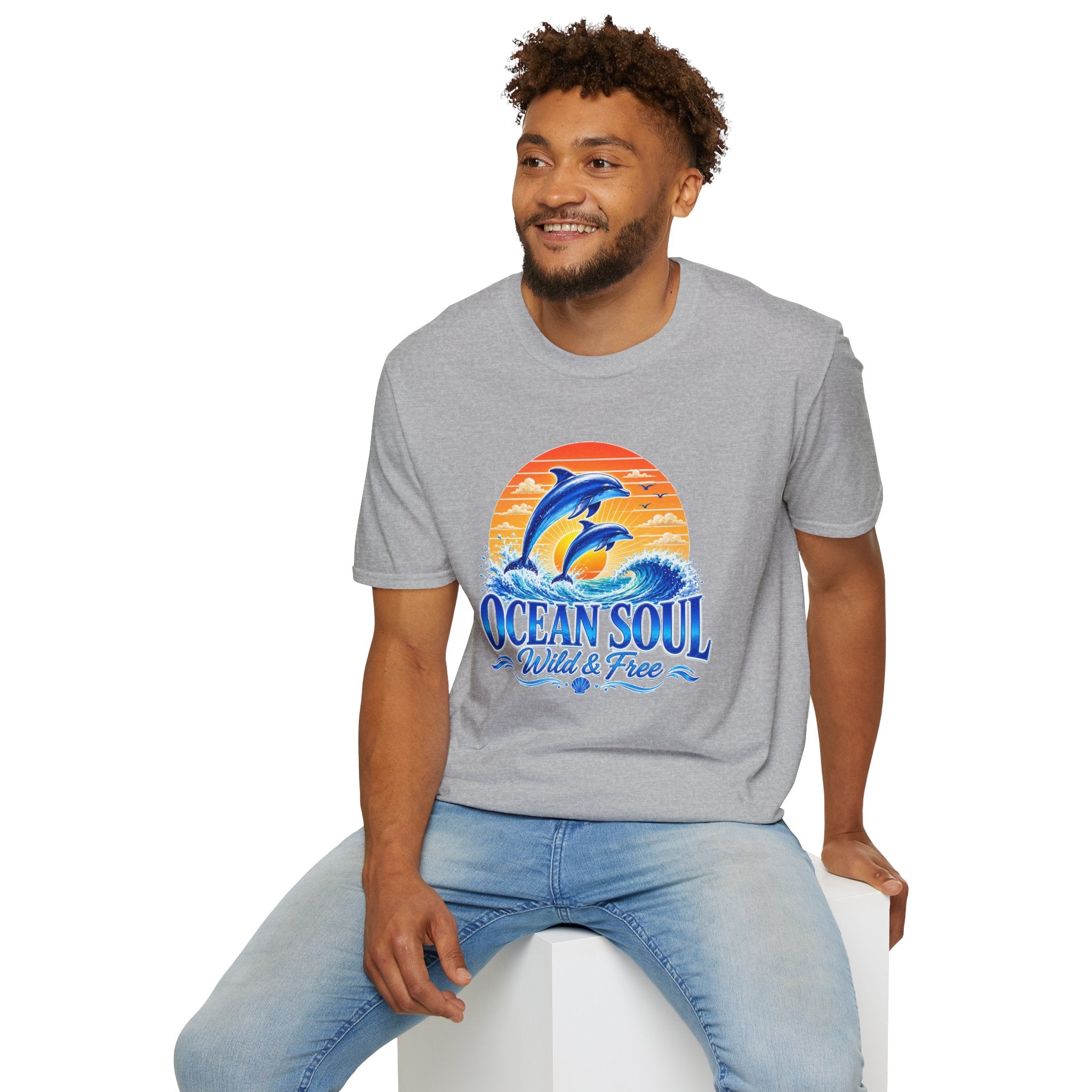 Ocean Soul Dolphin T-Shirt | Wild & Free Beach Tee | Coastal Summer Shirt | Ocean Lover Gift | Dolphin Graphic Unisex Tee