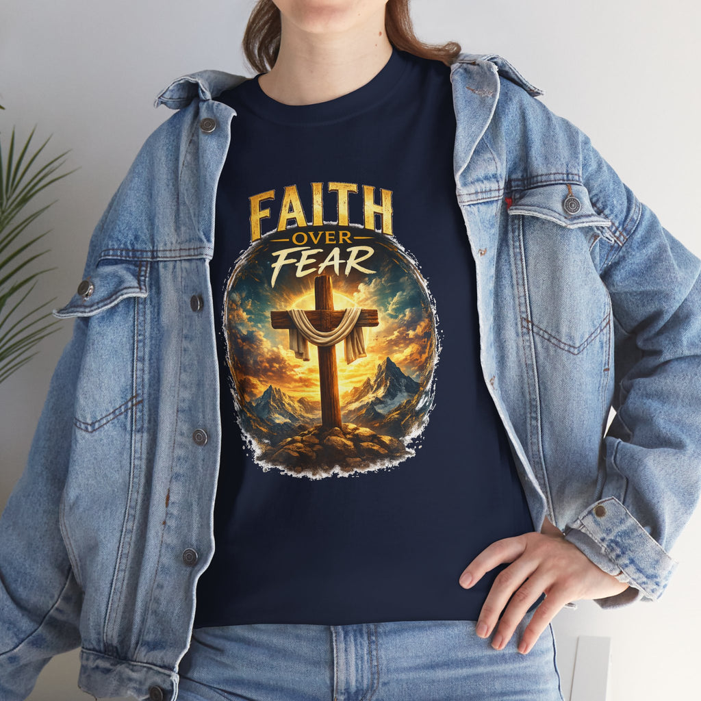 Faith Over Fear Christian T-Shirt | Cross Graphic Tee | Jesus Faith Shirt | Religious Unisex Shirt | Christian Gift for Men & Women