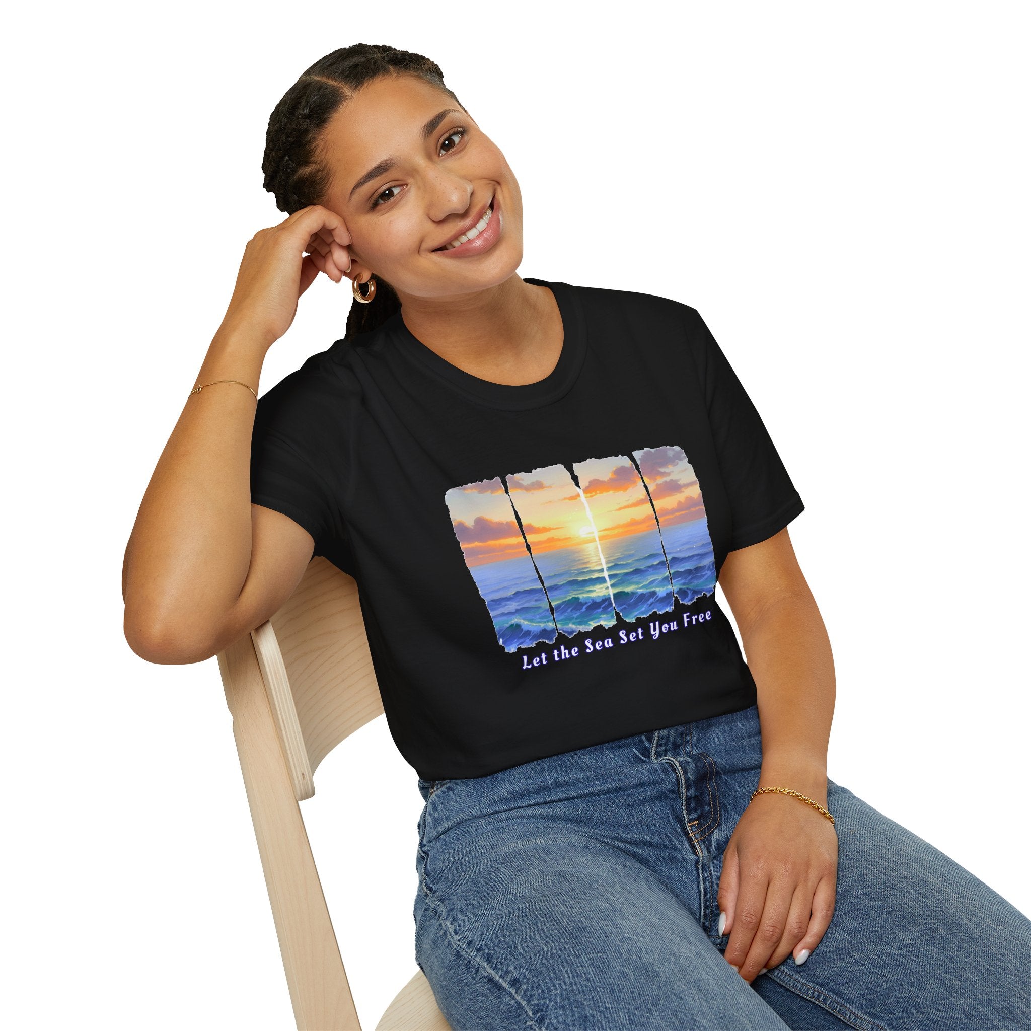 Sunset Ocean Shirt Let the Sea Set You Free Beach T Shirt Summer Vacation Tee Aesthetic Sea Wave Graphic Shirt