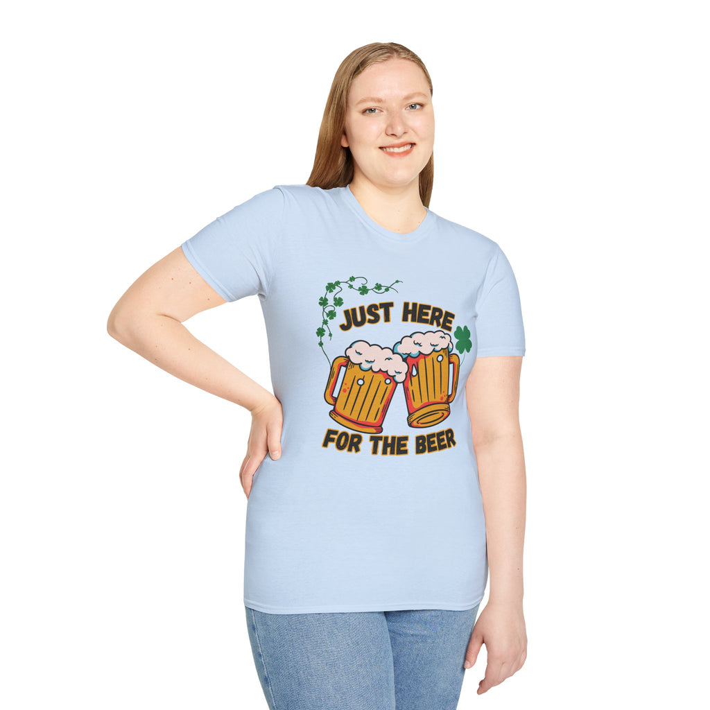 St. Patrick’s Beer T-Shirt — "Just Here for the Beer" Funny Clover Pub Tee
