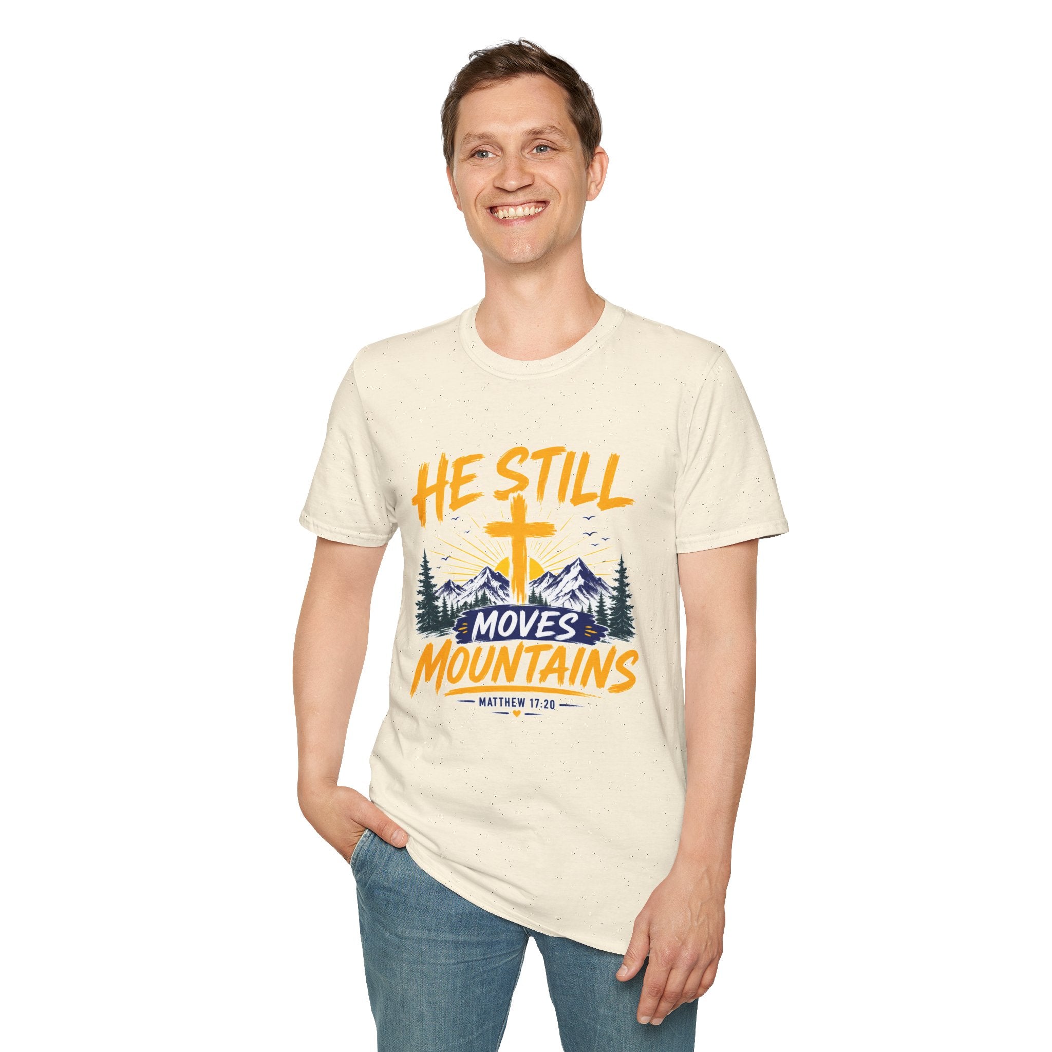 He Still Moves Mountains Shirt, Christian T-Shirt, Faith Cross Tee, Bible Verse Shirt, Religious Gift