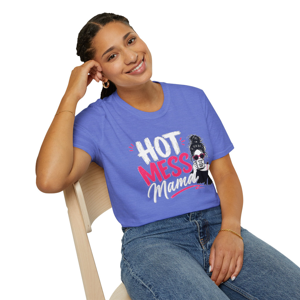 Hot Mess Mama Coffee Lover Shirt, Funny Mom Life Graphic Tee, Caffeine Humor T-Shirt for Moms