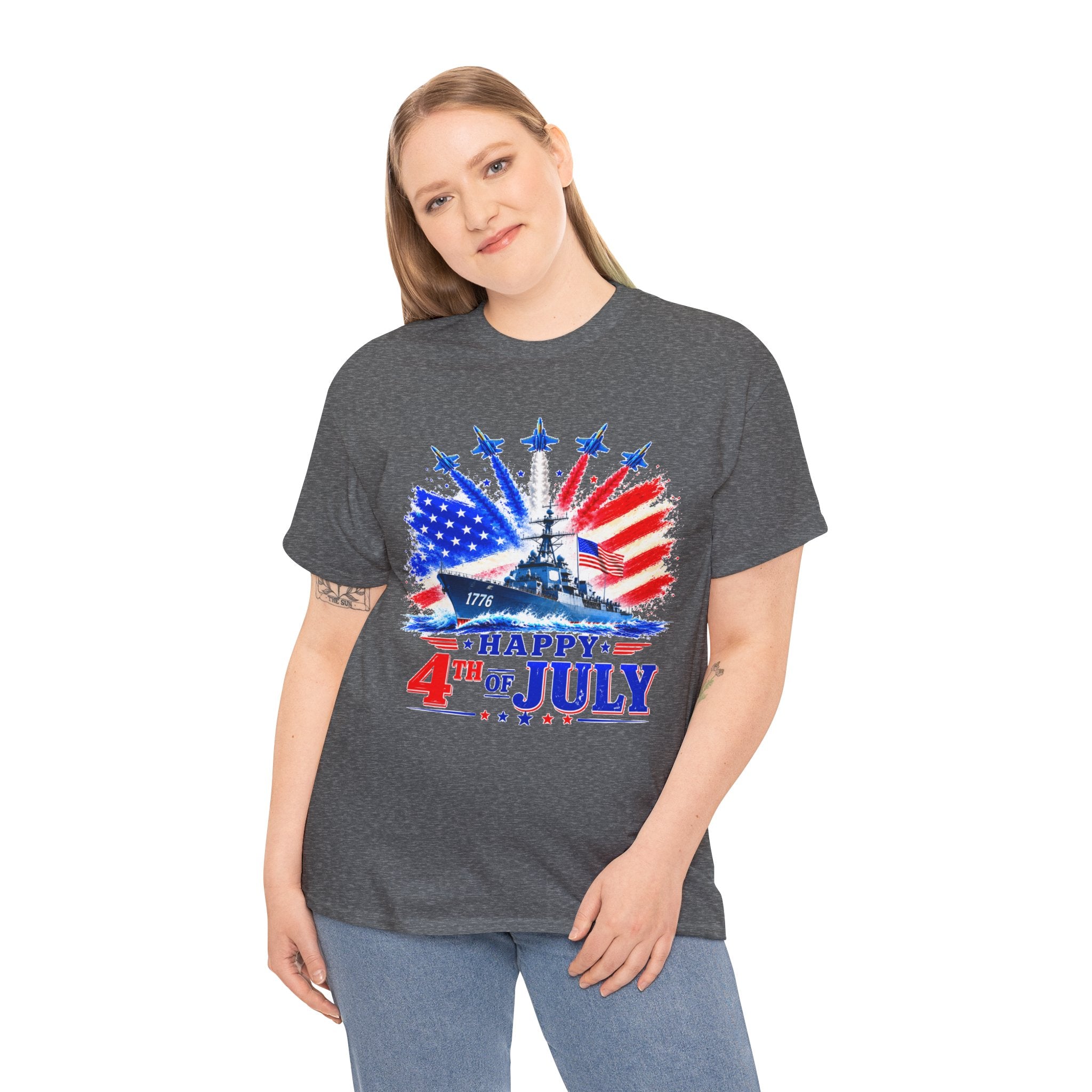Happy 4th of July Shirt, Patriotic USA Flag Tee, American Eagle & Navy Ship Shirt, Independence Day T-Shirt, Military Pride Gift