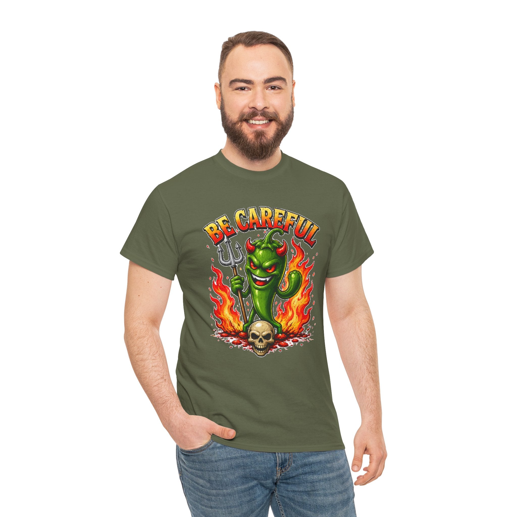 Be Careful Devil Pepper Shirt, Funny Spicy Pepper T-Shirt, Hot Chili Graphic Tee, Retro Tattoo Style Unisex Gift