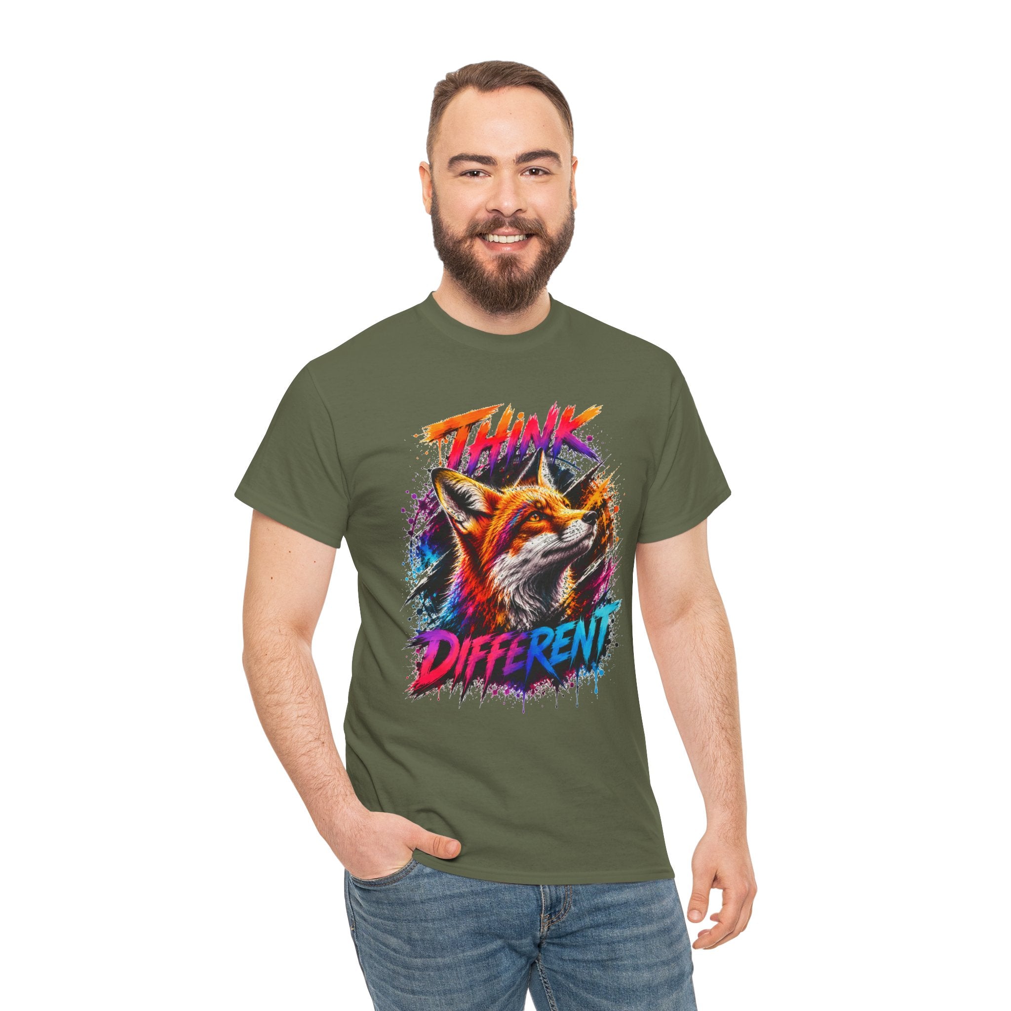 Think Different Fox Shirt, Colorful Fox T-Shirt, Wildlife Graphic Tee, Neon Animal Shirt, Gift for Fox Lovers