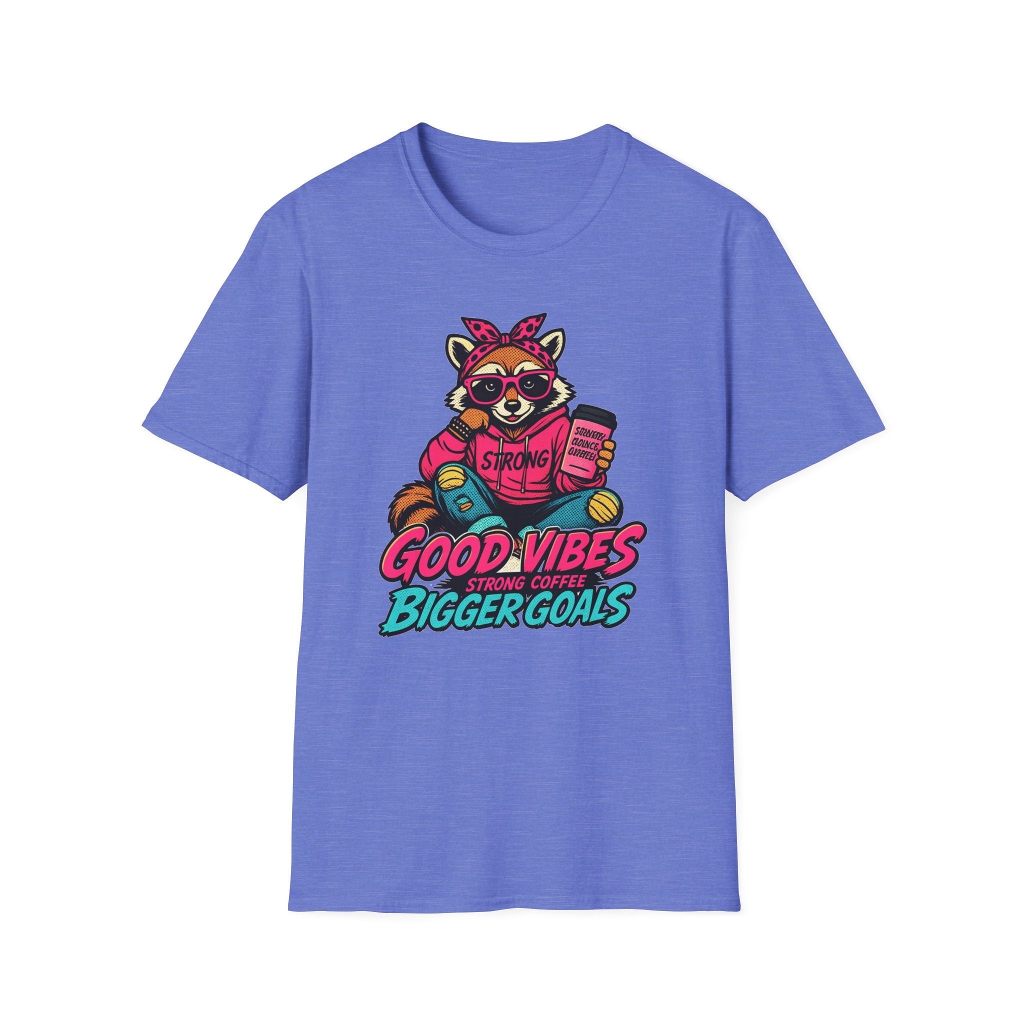 Good Vibes Bigger Goals T-Shirt — Raccoon Coffee Motivation Tee