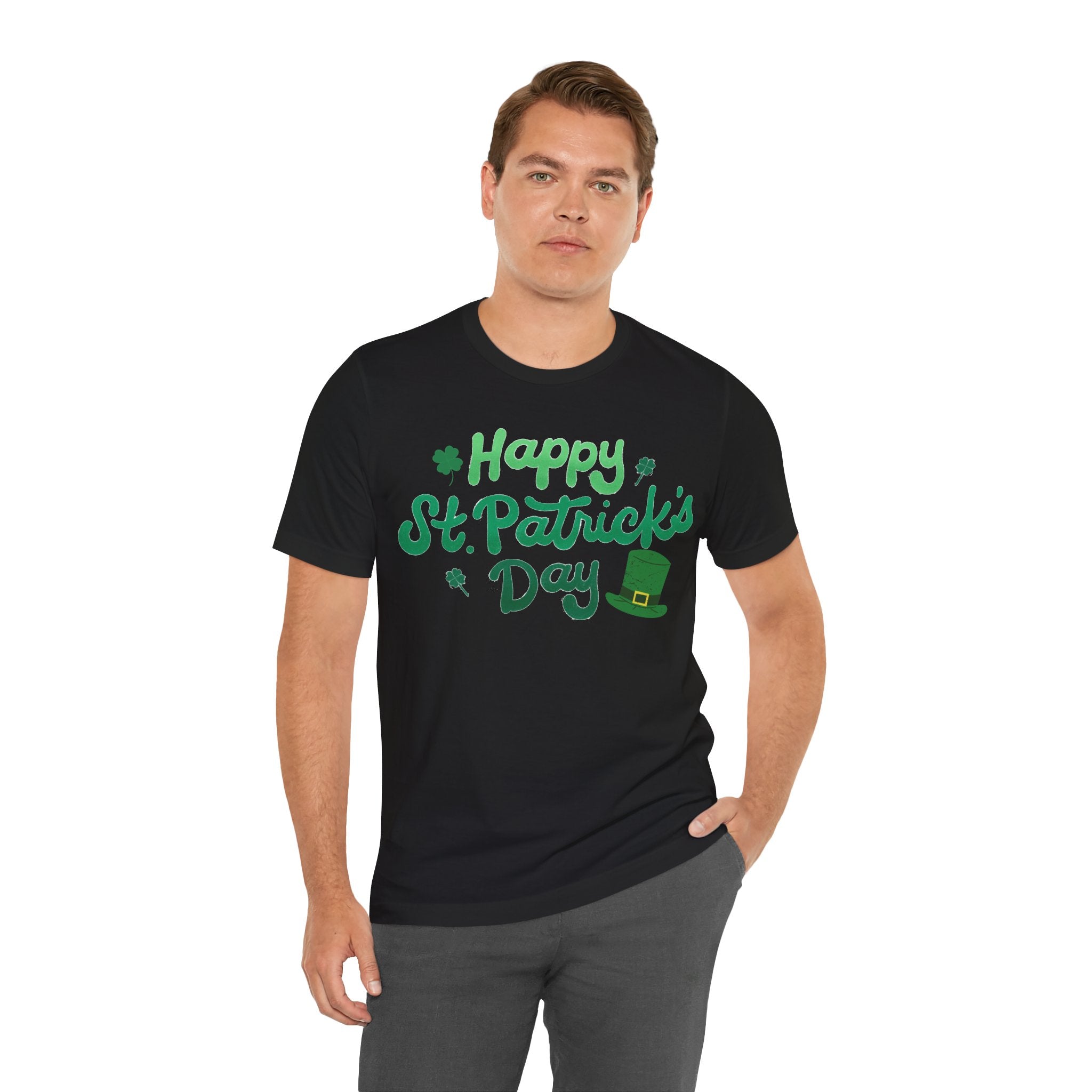 Happy St. Patrick's Day T-Shirt – Green Shamrock & Leprechaun Hat Tee