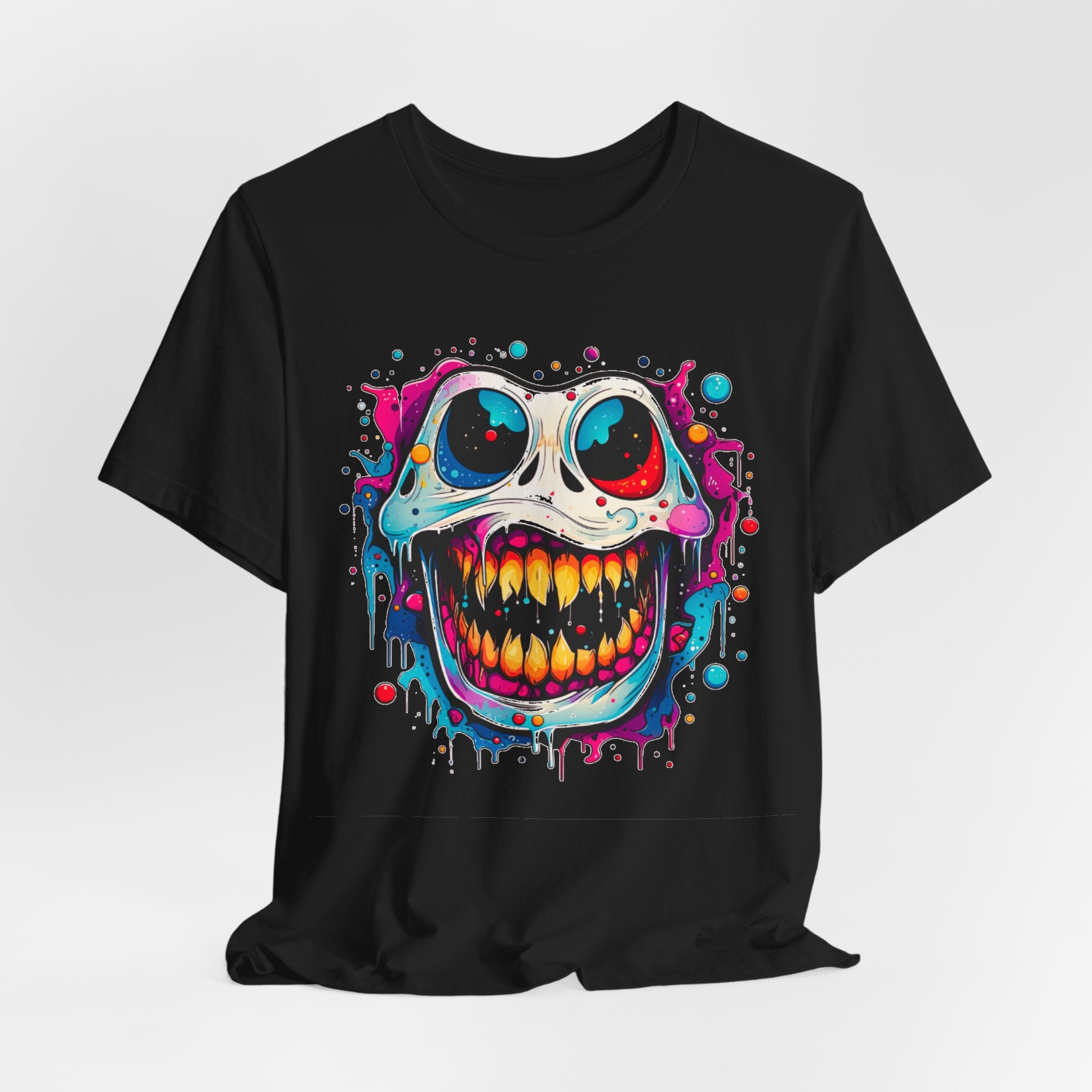Unisex Skull Smile Tee -Vibrant Neon Drip Horror Graphic T Shirt