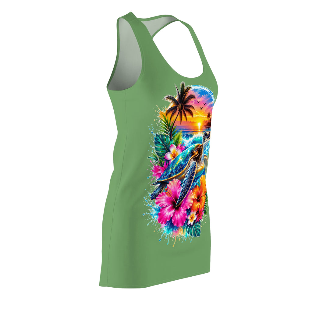 Tropical Sea Turtle Racerback Dress — Sunset Hawaiian Floral Beachwear