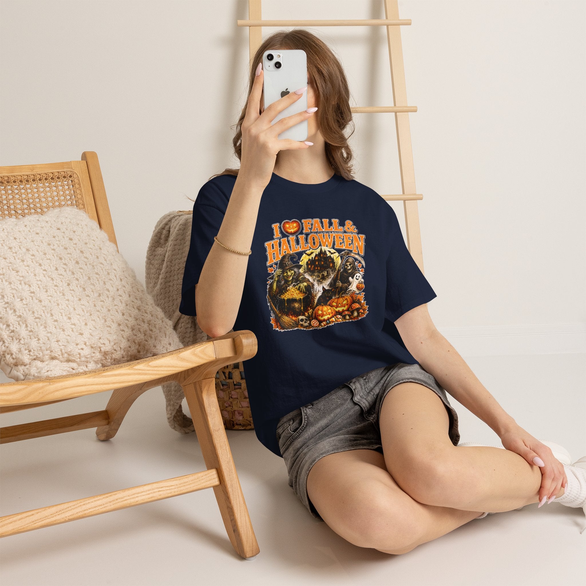 I Love Fall & Halloween T-Shirt | Vintage Halloween Shirt | Spooky Pumpkin Witch Tee | Cute Fall Graphic Tee | Autumn Lover Gift