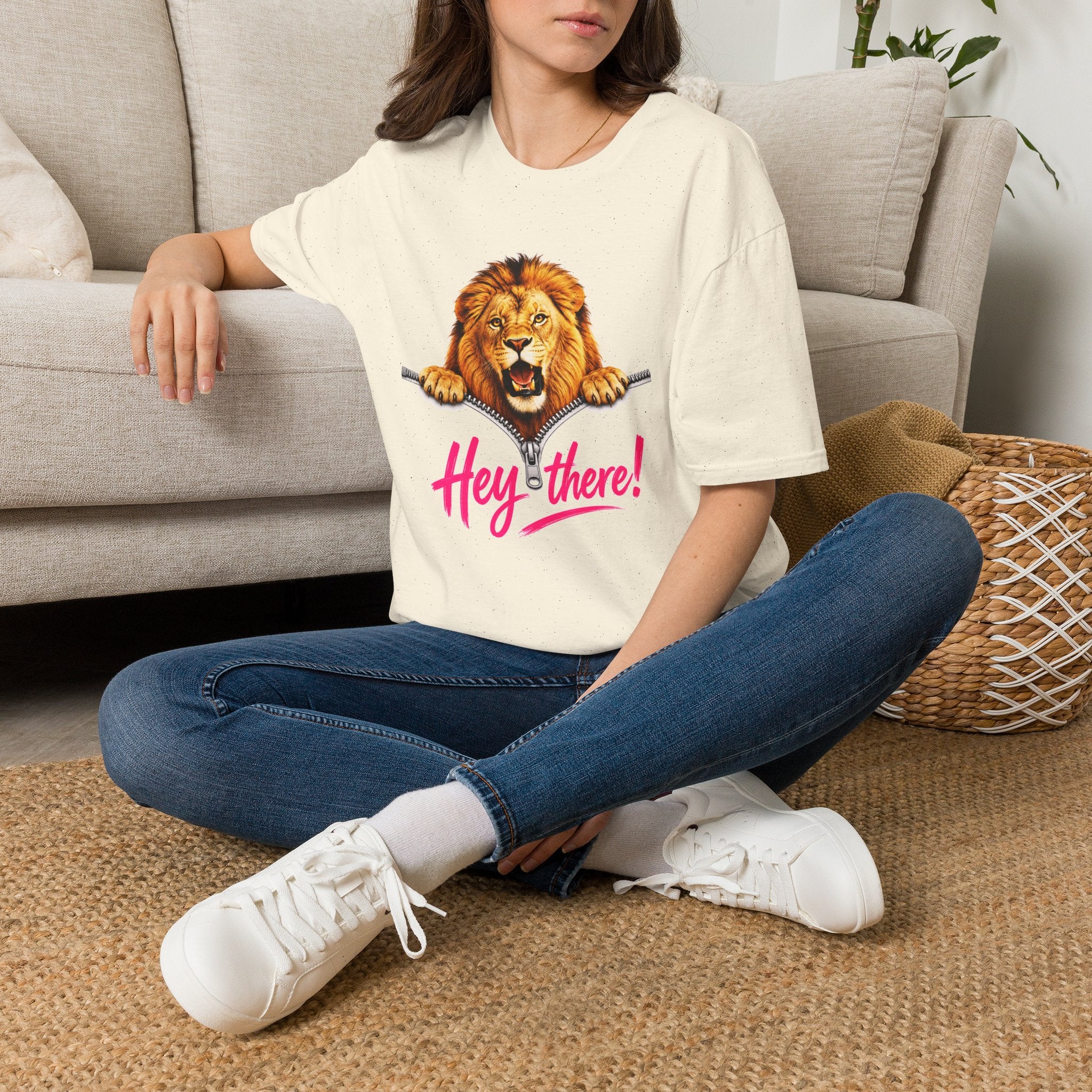 Lion Graphic Tee, Hey There Lion Shirt, Cute Roaring Lion T-Shirt, Funny Animal Graphic Tee, Unisex Casual Shirt